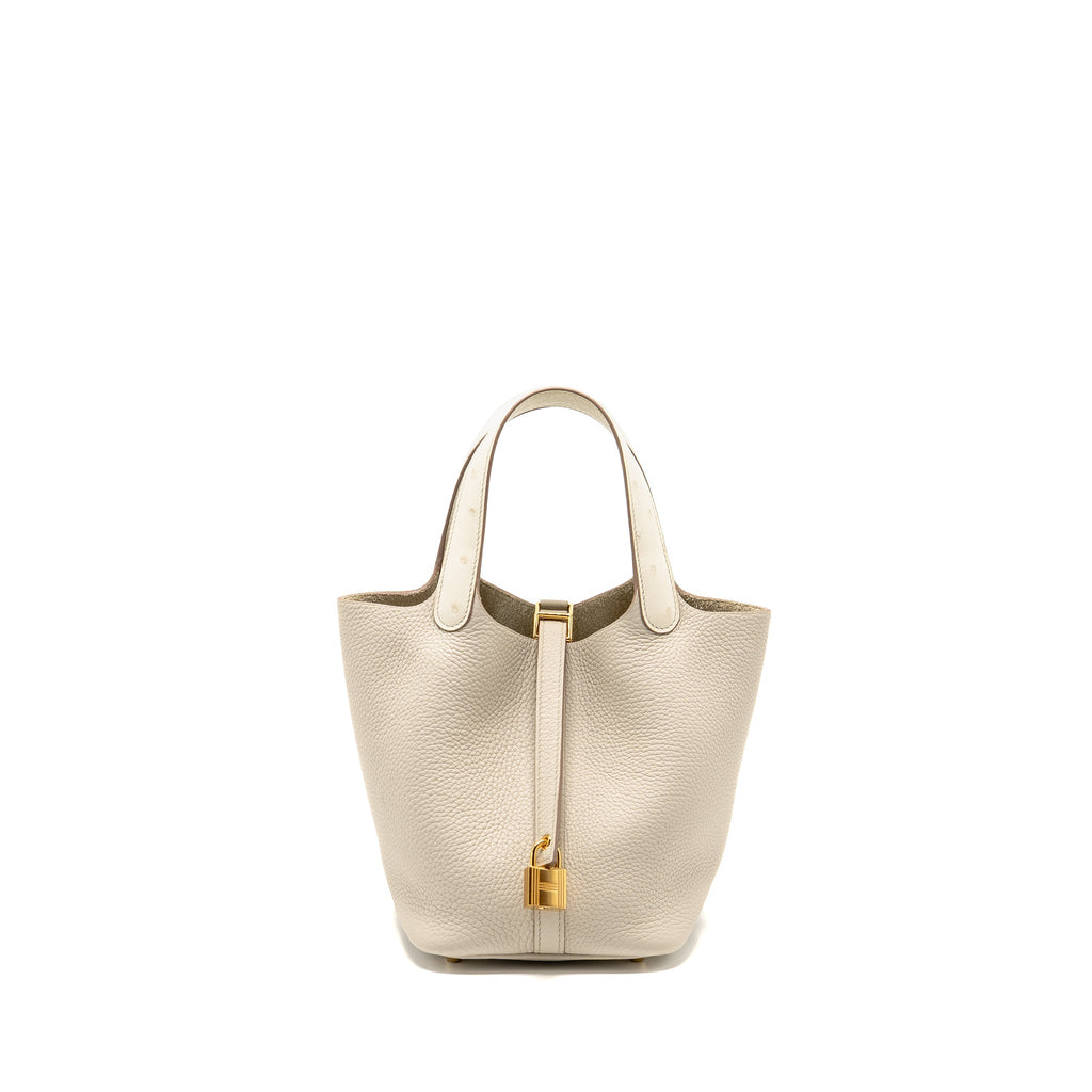 HERMES PICOTIN 18 LOCK BAG OSTRICH TOUCH/CLEMENCE BETON GHW