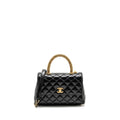 CHANEL DETAILED METAL HANDLE SMALL COCO HANDLE FLAP BAG CALFSKIN BLACK GHW (MICROCHIP)