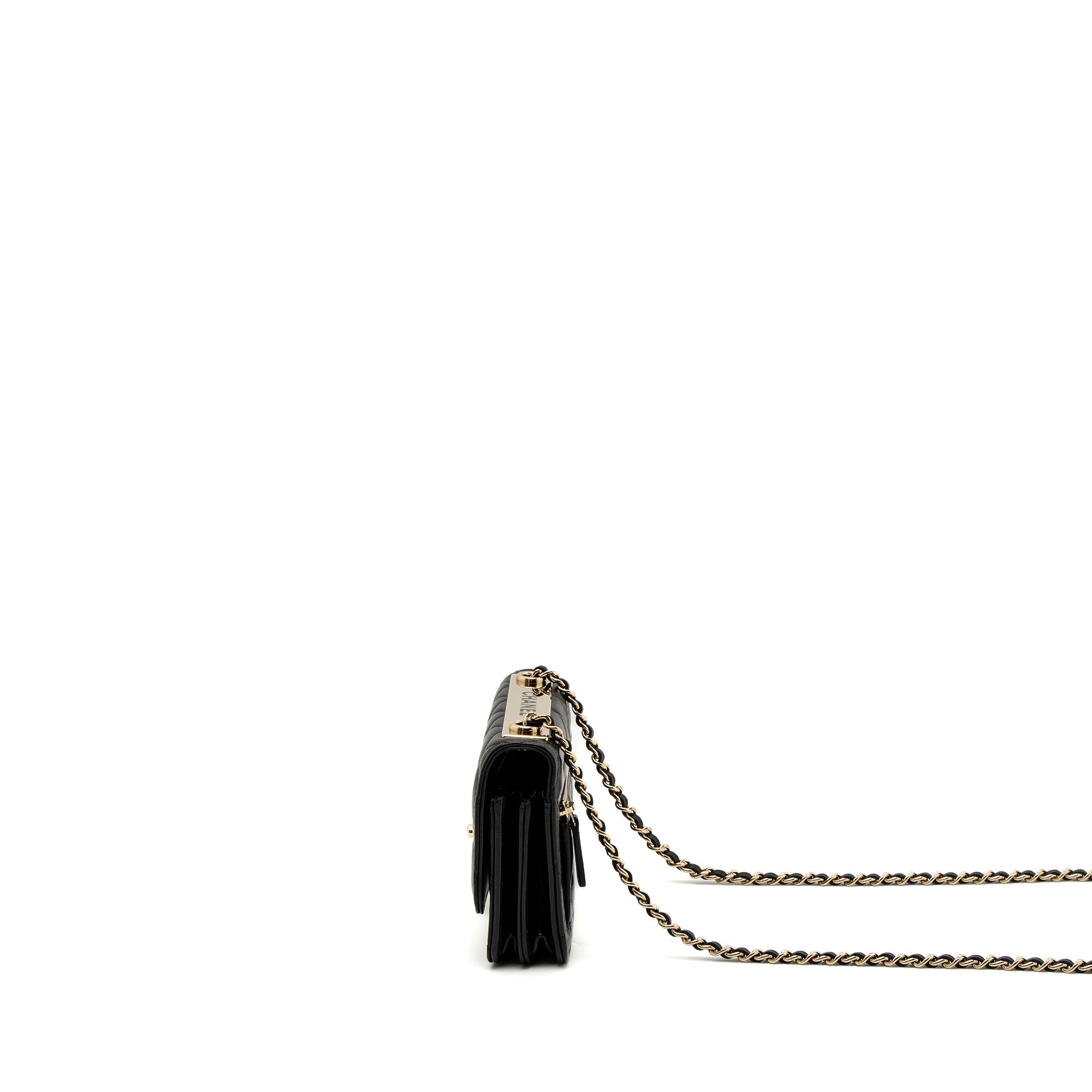 CHANEL MINI TRENDY CC WALLET ON CHAIN LAMBSKIN BLACK LGHW (MICROCHIP)