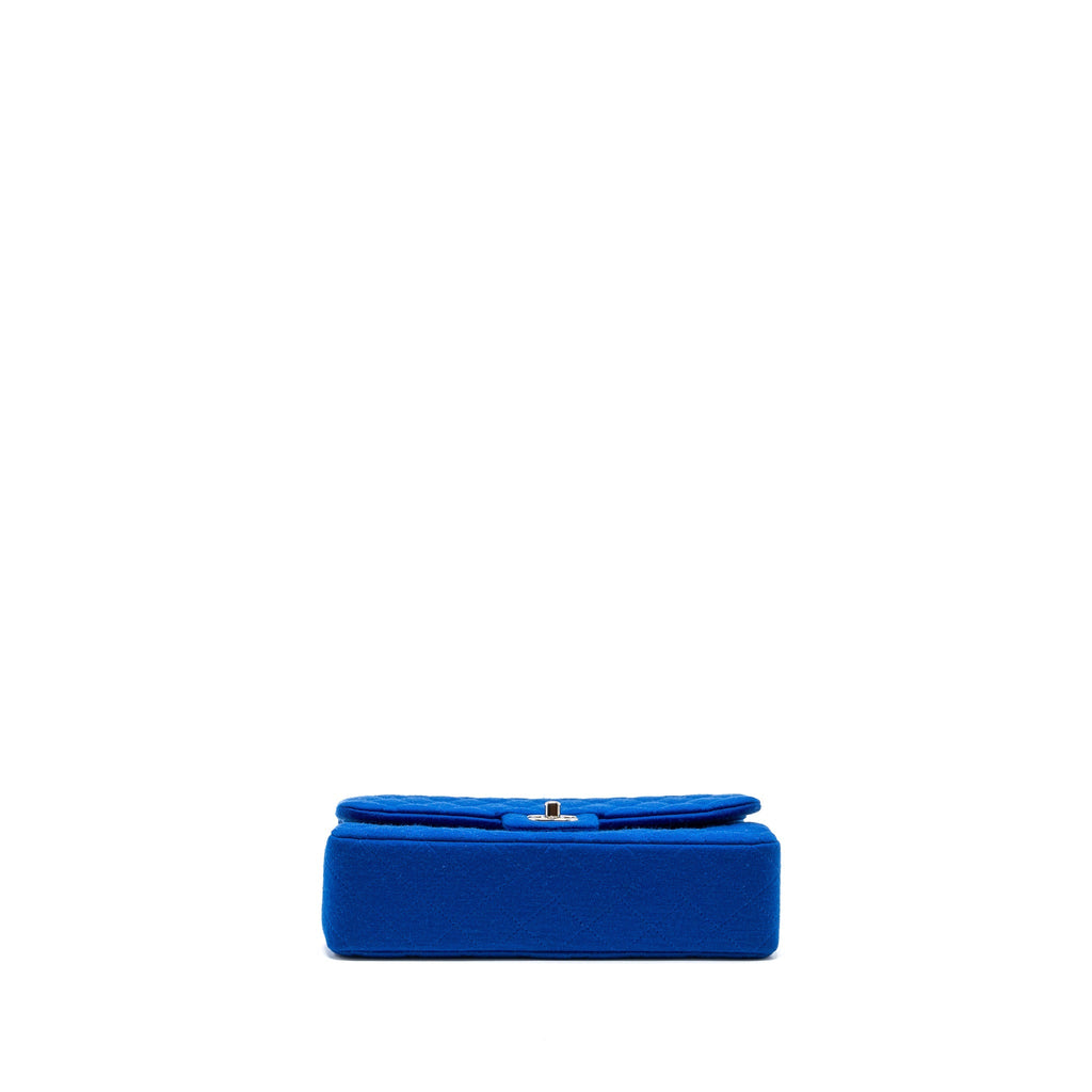 CHANEL MEDIUM CLASSIC DOUBLE FLAP BAG FABRIC BLUE SHW