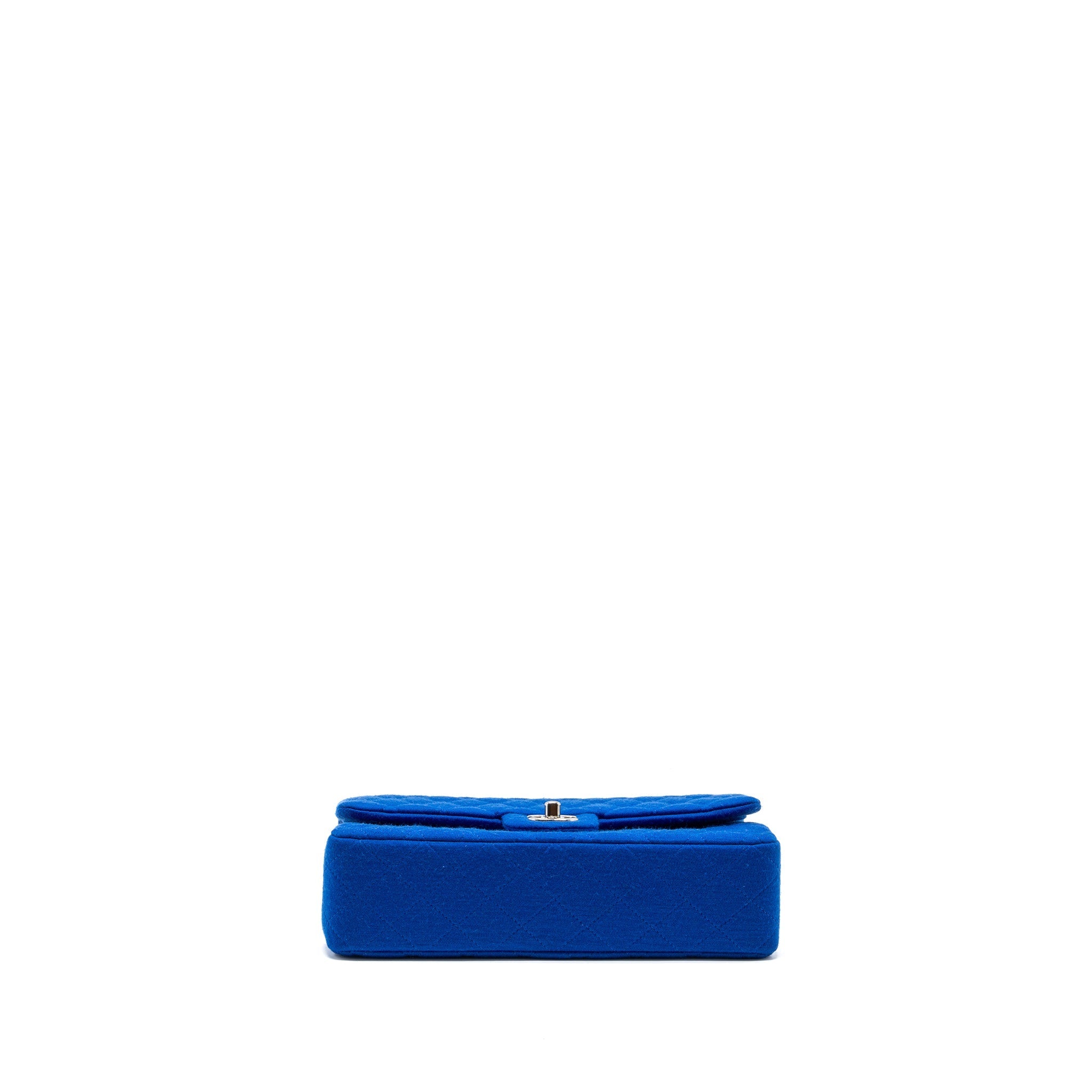 CHANEL MEDIUM CLASSIC DOUBLE FLAP BAG FABRIC BLUE SHW