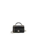 CHANEL TOP HANDLE MINI RECTANGULAR FLAP BAG LAMBSKIN BLACK LGHW (MICROCHIP)