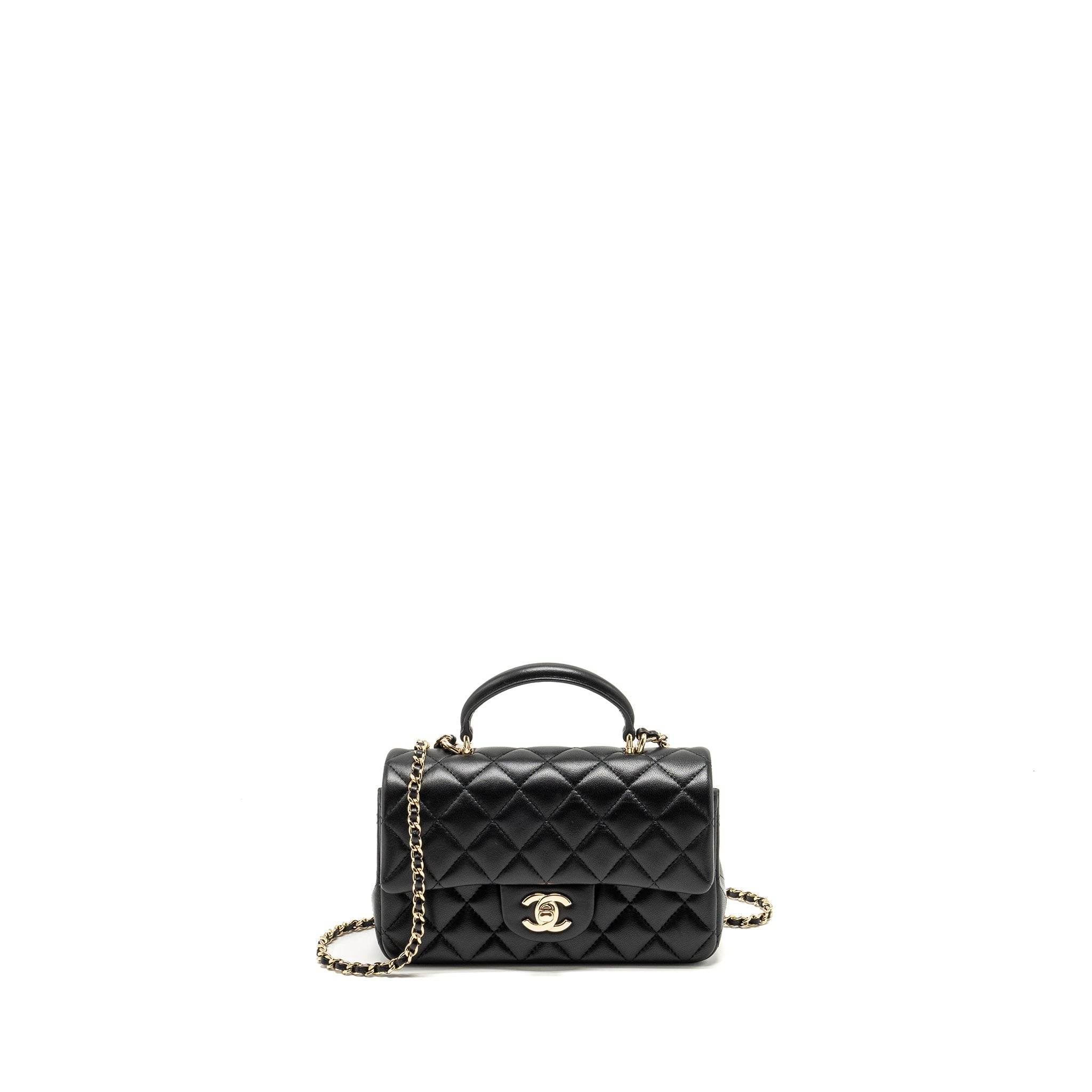 CHANEL TOP HANDLE MINI RECTANGULAR FLAP BAG LAMBSKIN BLACK LGHW (MICROCHIP)