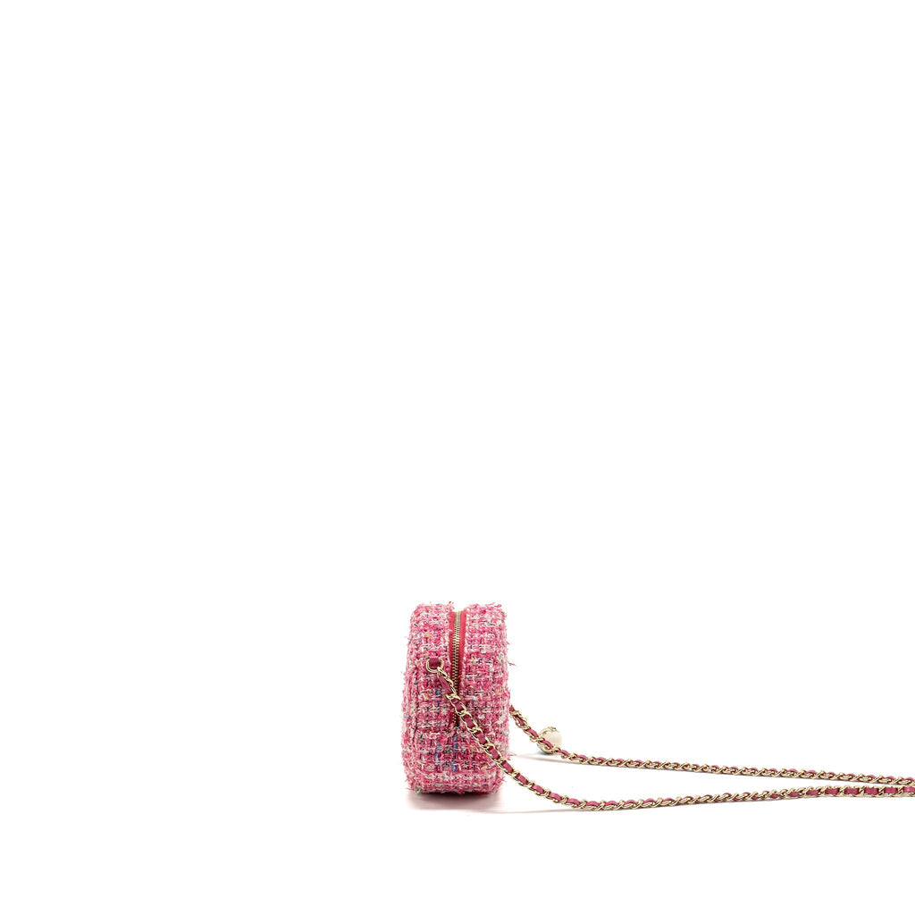 CHANEL ROUND CLUTCH WITH CHAIN TWEED PINK/MULTICOLOUR LGHW
