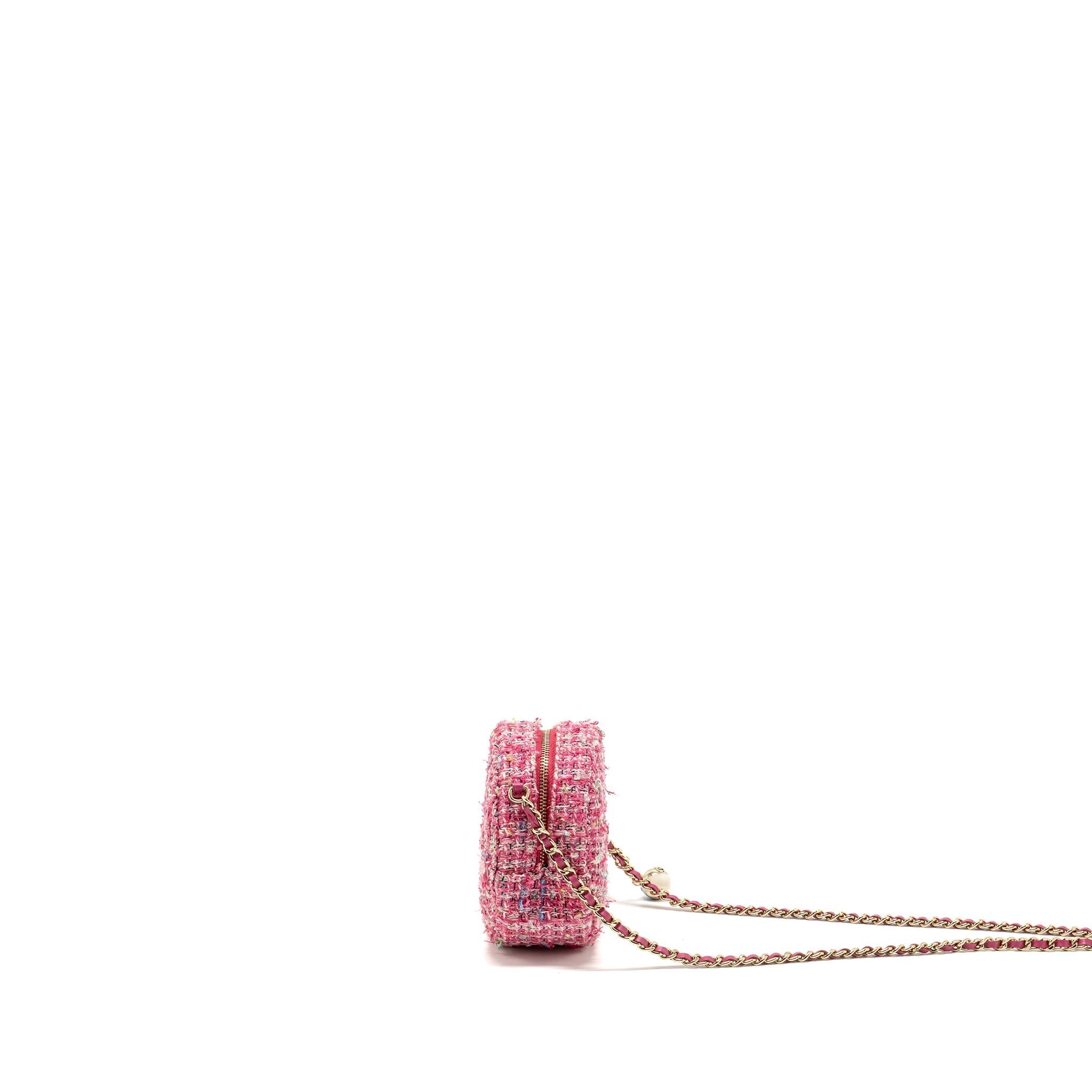 CHANEL ROUND CLUTCH WITH CHAIN TWEED PINK/MULTICOLOUR LGHW