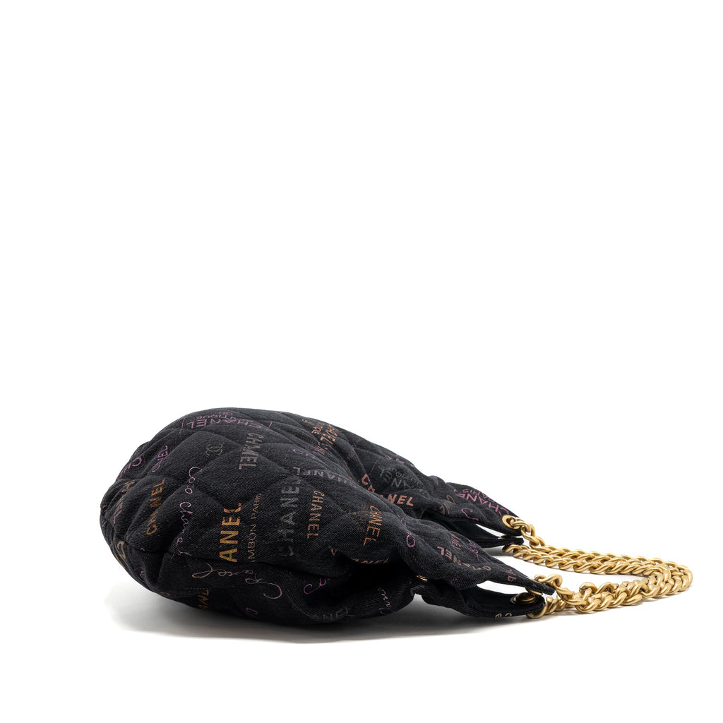 CHANEL DENIM GRAFFITI SHOULDER BAG BLACK GHW (MICROCHIP)
