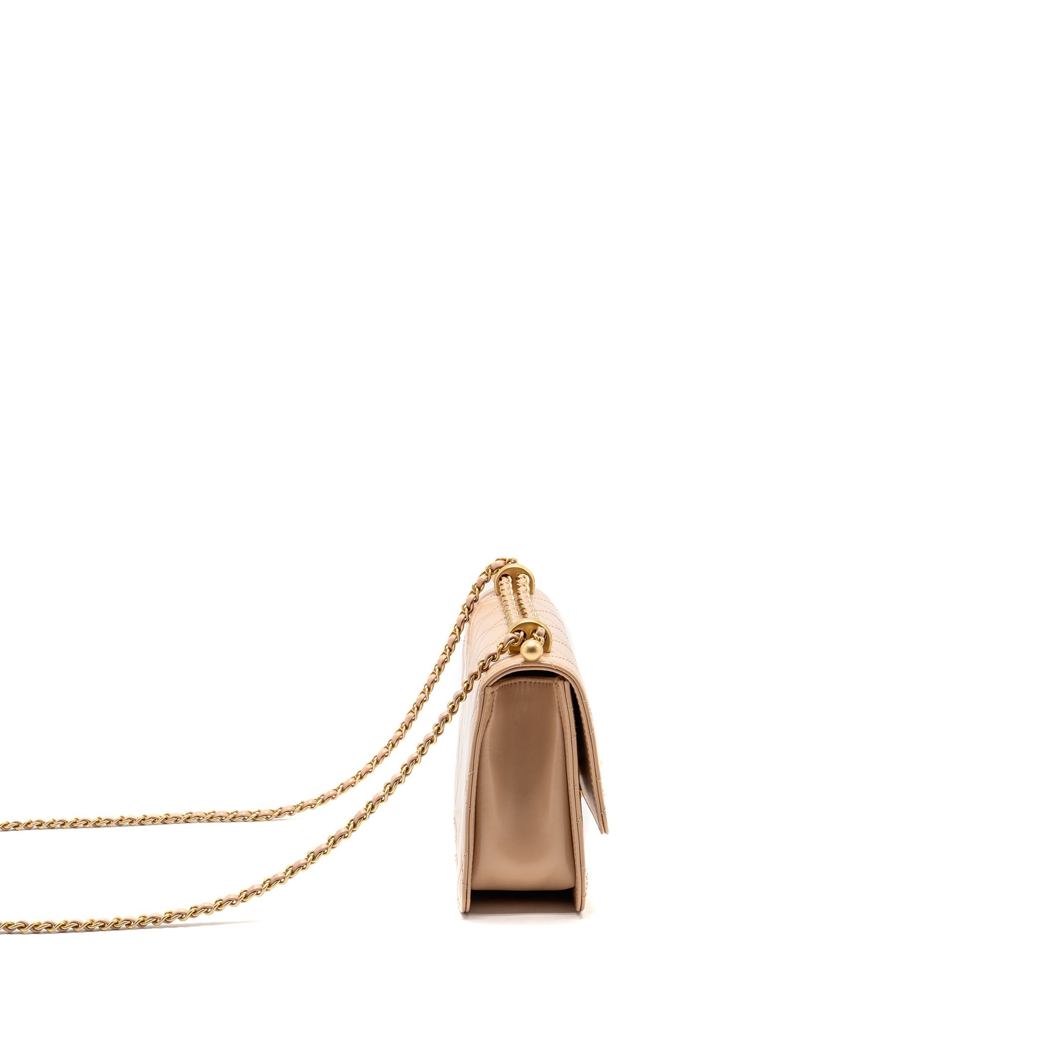 CHANEL GOLD CRUSH FLAP BAG CALFSKIN BEIGE GHW (MICROCHIP)