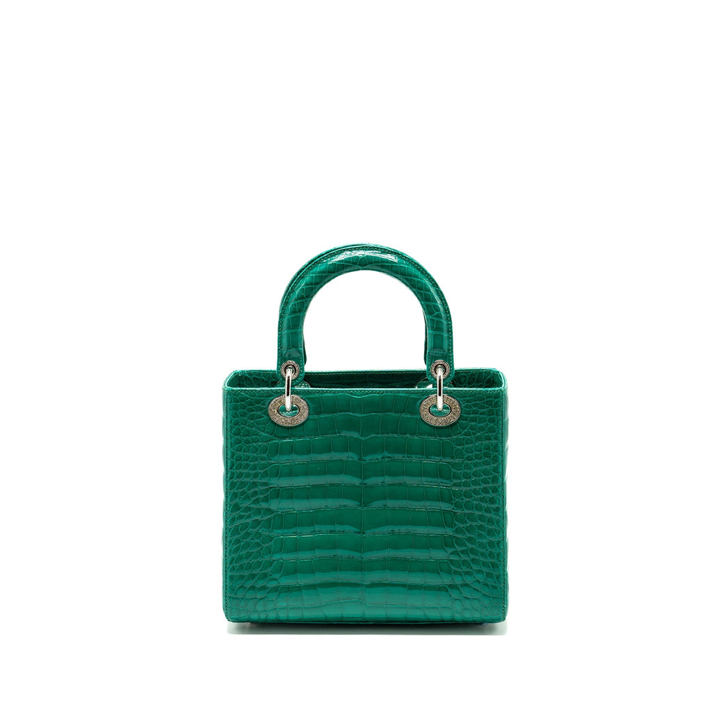 DIOR MEDIUM LADY DIOR CROCODILE GREEN SHW WITH CRYSTAL