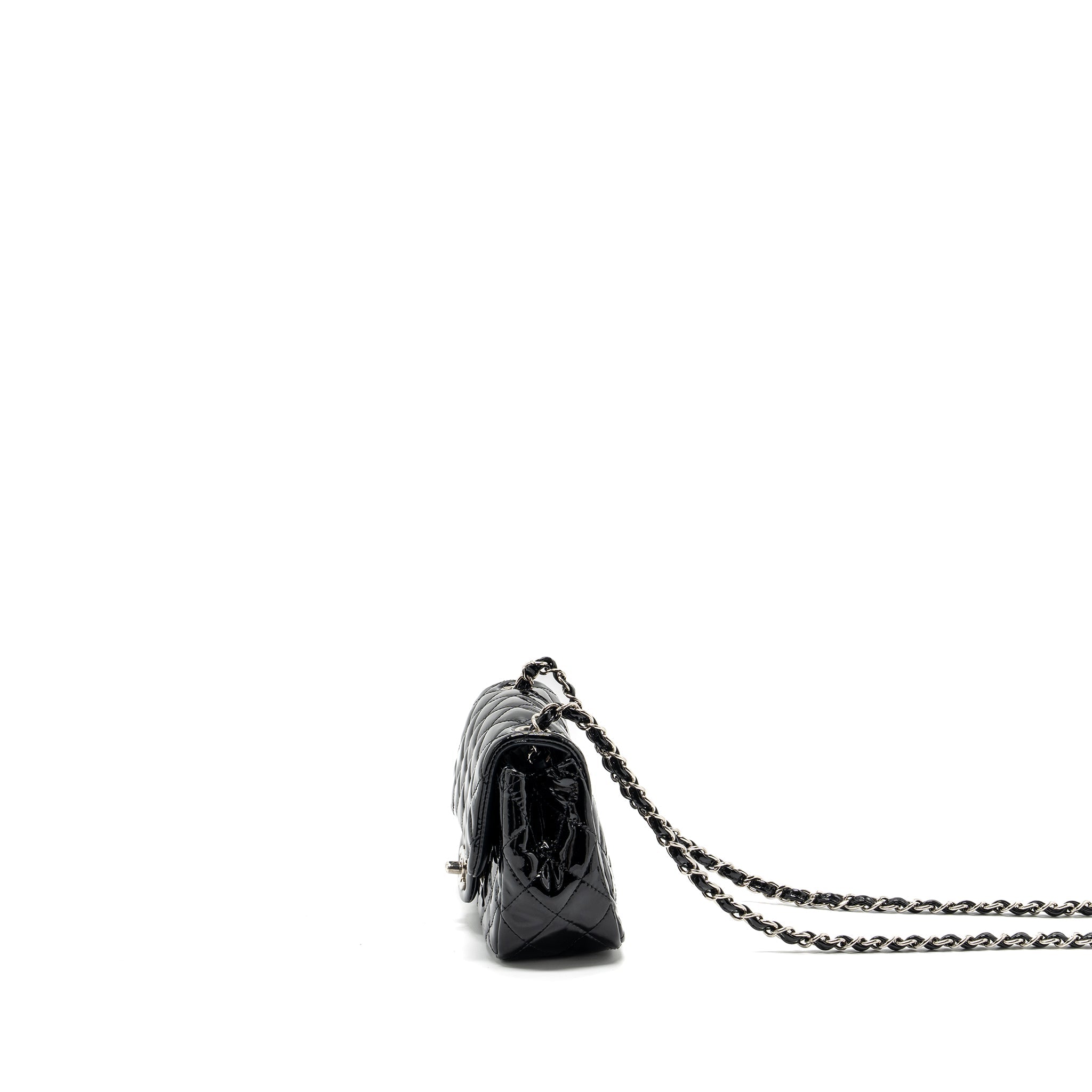 CHANEL CLASSIC MINI SQUARE FLAP BAG PATENT BLACK SHW