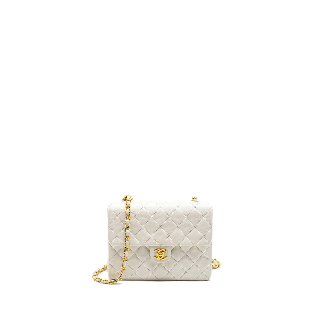 CHANEL VINTAGE QUILTED SQUARE FLAP BAG LAMBSKIN WHITE GHW