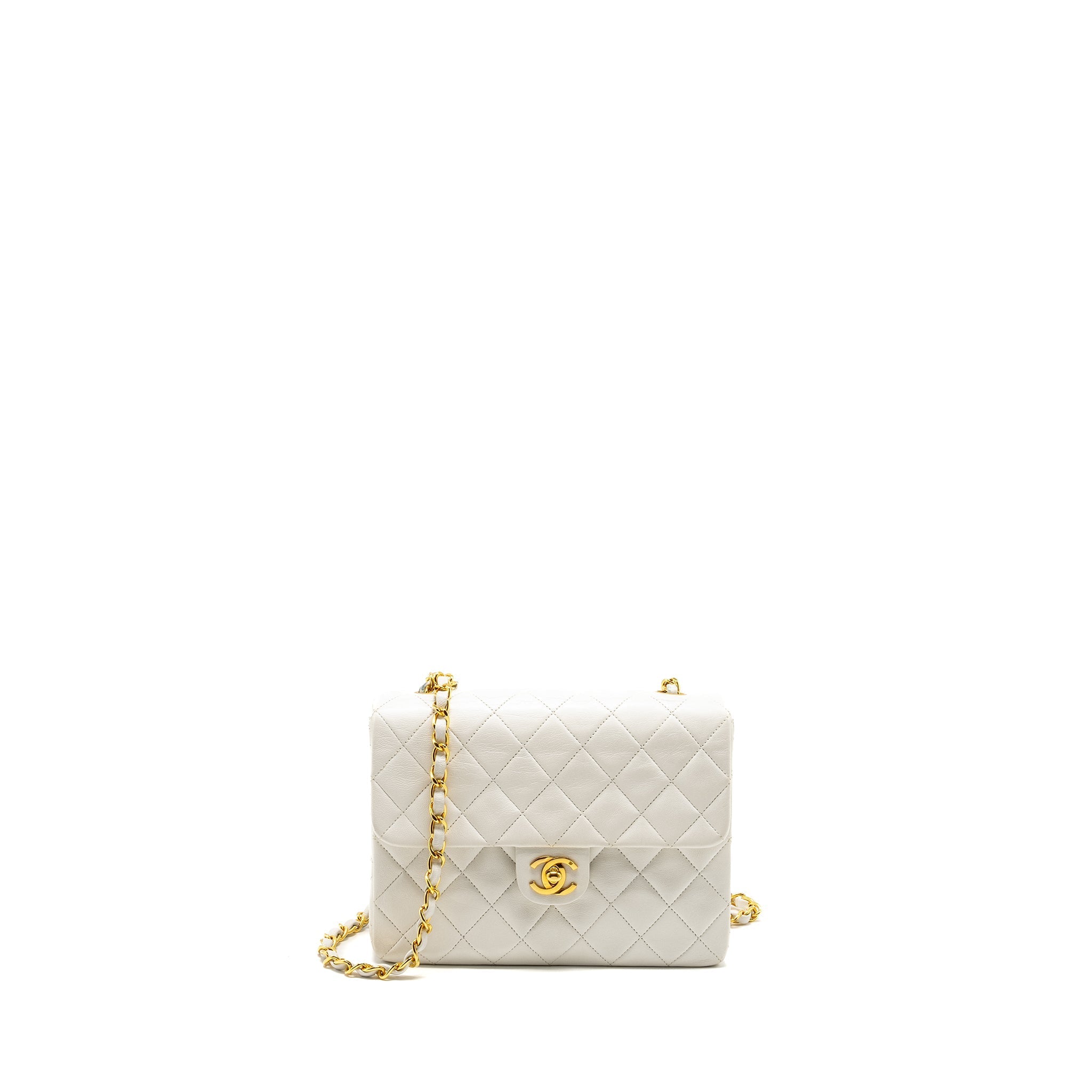 CHANEL VINTAGE QUILTED SQUARE FLAP BAG LAMBSKIN WHITE GHW