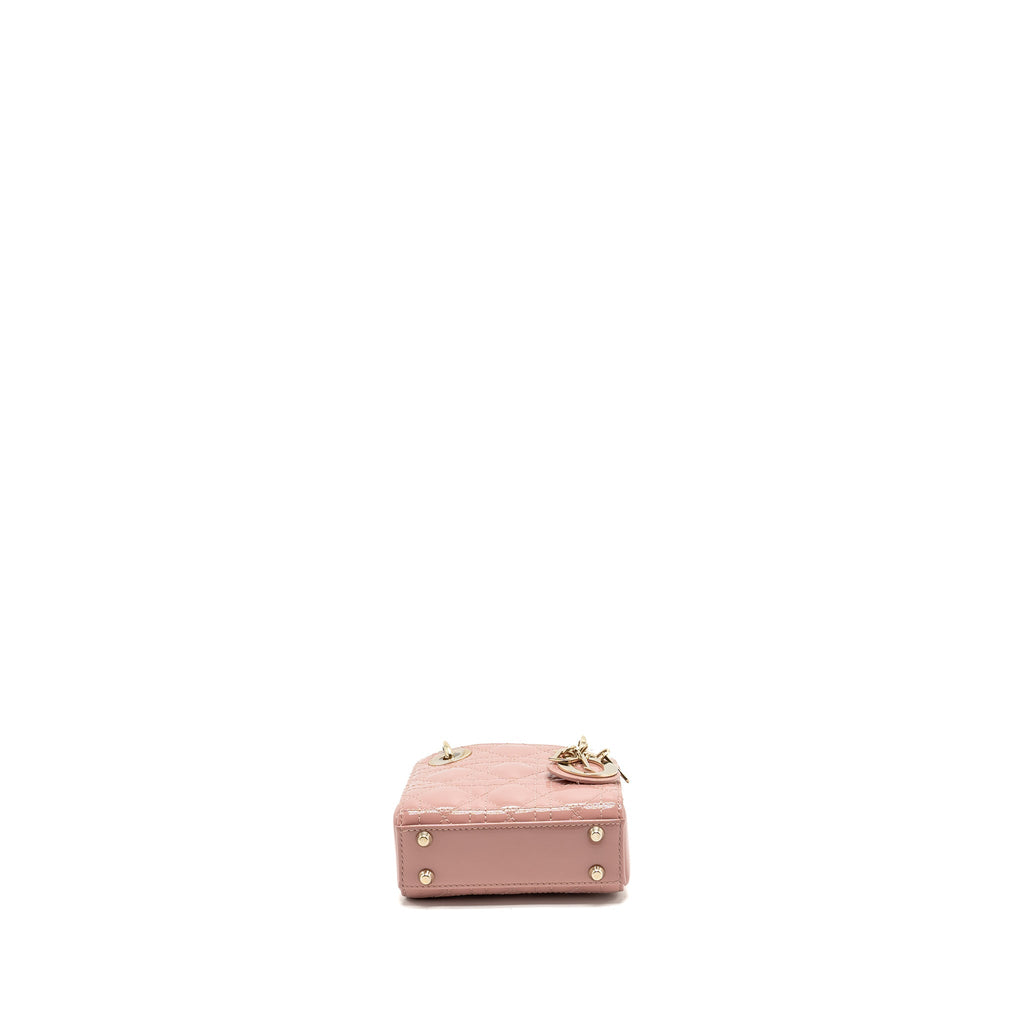 DIOR MICRO LADY DIOR PATENT LEATHER DARK PINK LGHW