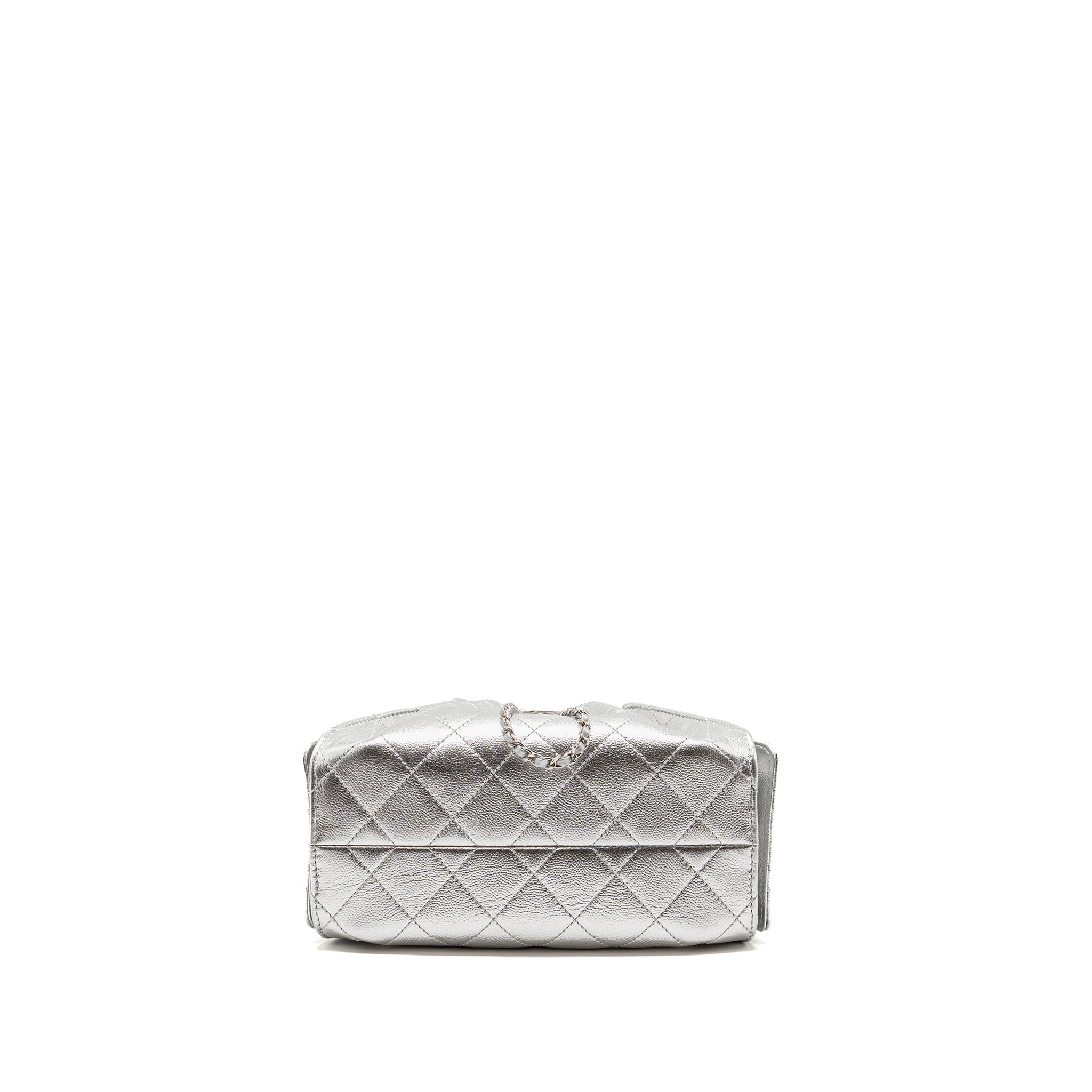 CHANEL MINI 25 BAG METALLIC GRAINED CALFSKIN SILVER SHW (MICROCHIP)
