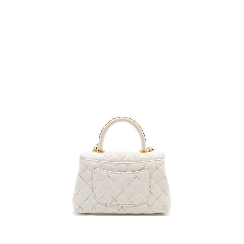 CHANEL 23P DETAILED TOP HANDLE SMALL COCO HANDLE CAVIAR WHITE GHW (MICROCHIP )