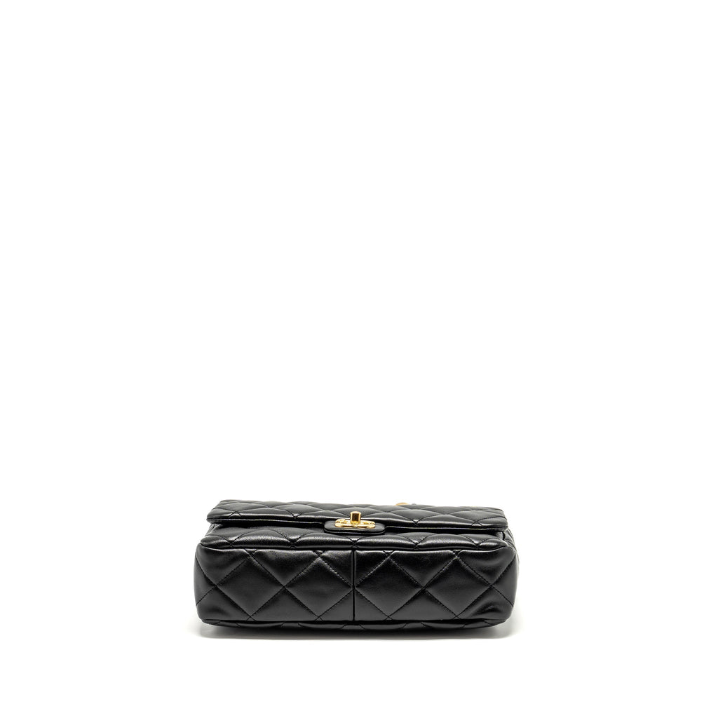 CHANEL GIANT CHAIN QUILTED LARGE FLAP BAG LAMBSKIN BLACK GHW (MICROCHIP)