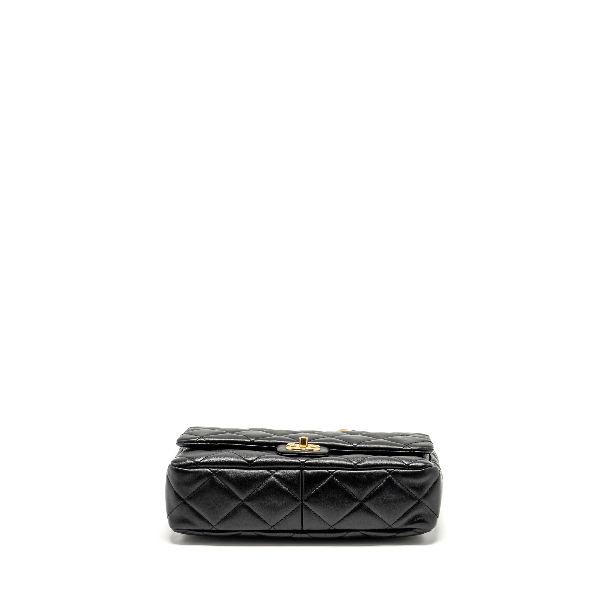CHANEL GIANT CHAIN QUILTED LARGE FLAP BAG LAMBSKIN BLACK GHW (MICROCHIP)