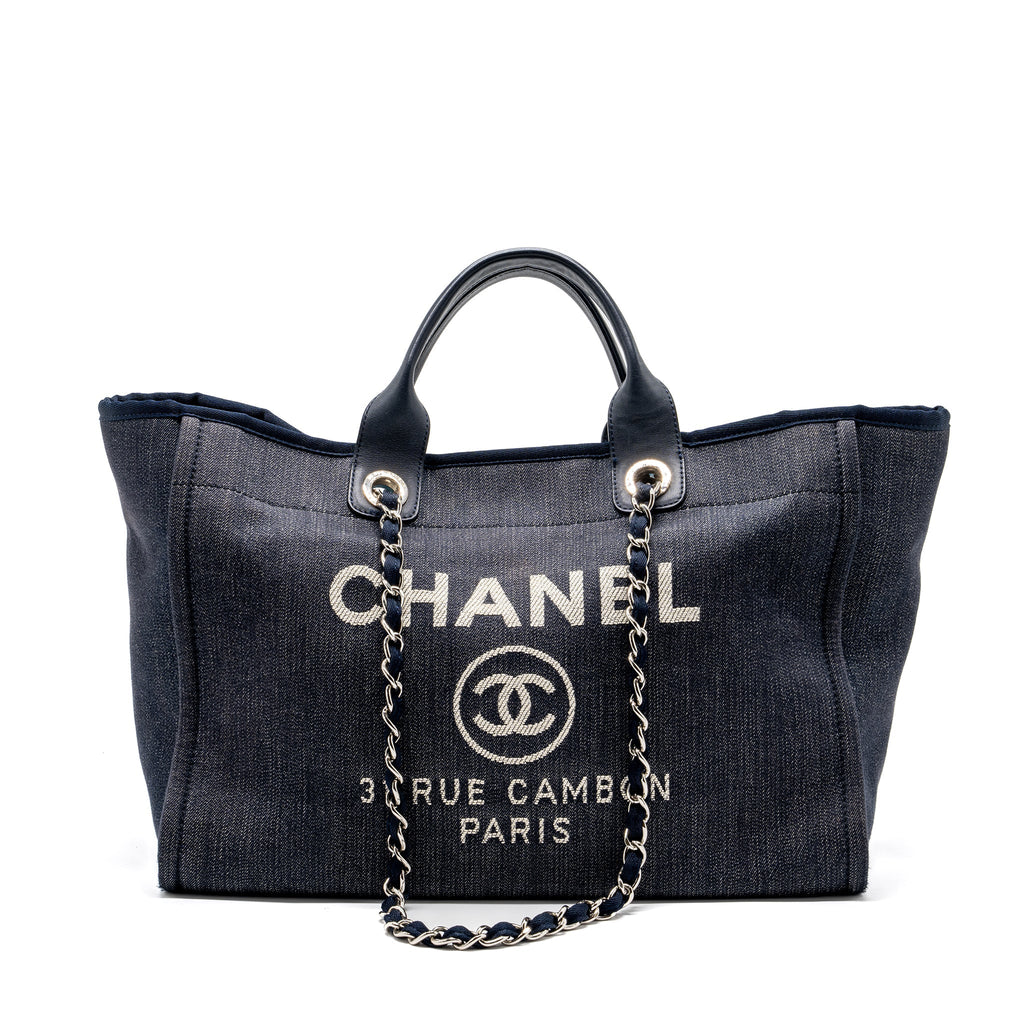 CHANEL DEAUVILLE TOTE BAG CANVAS BLUE DENIM SHW