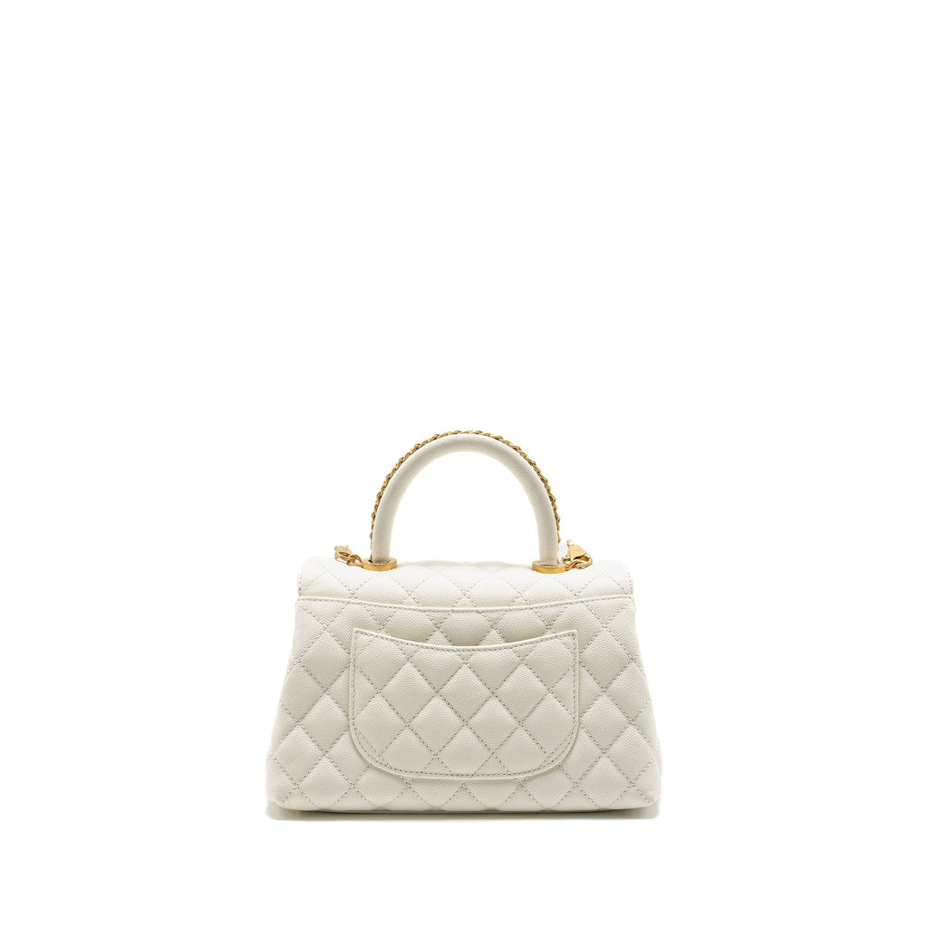 CHANEL DETAILED TOP HANDLE SMALL COCO HANDLE CAVIAR WHITE GHW (MICROCHIP)