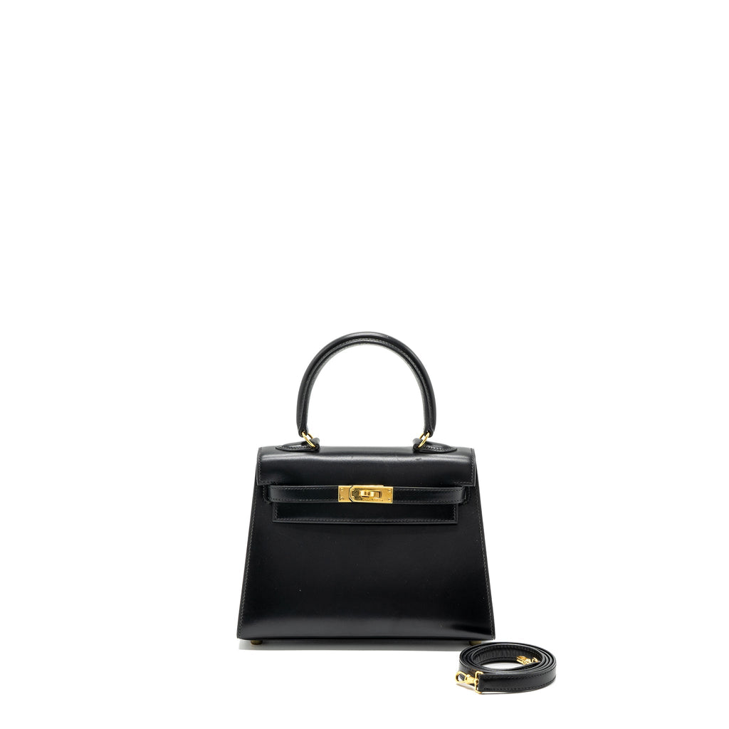 HERMES VINTAGE KELLY 20 BOX CALFSKIN BLACK GHW