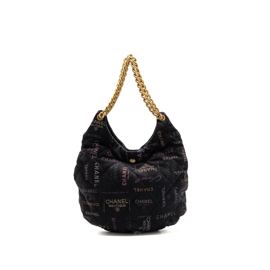 CHANEL DENIM GRAFFITI SHOULDER BAG BLACK GHW (MICROCHIP)