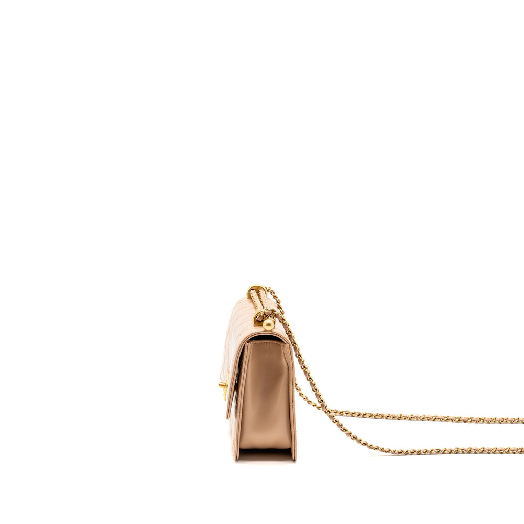 CHANEL GOLD CRUSH FLAP BAG CALFSKIN BEIGE GHW (MICROCHIP)
