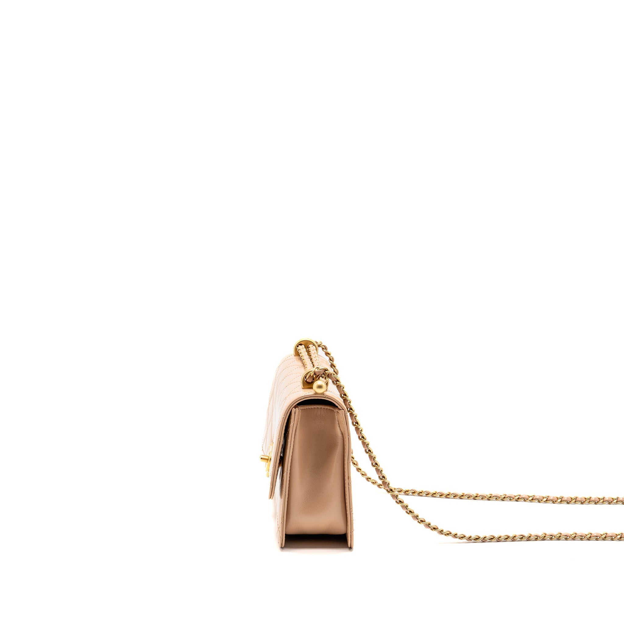 CHANEL GOLD CRUSH FLAP BAG CALFSKIN BEIGE GHW (MICROCHIP)