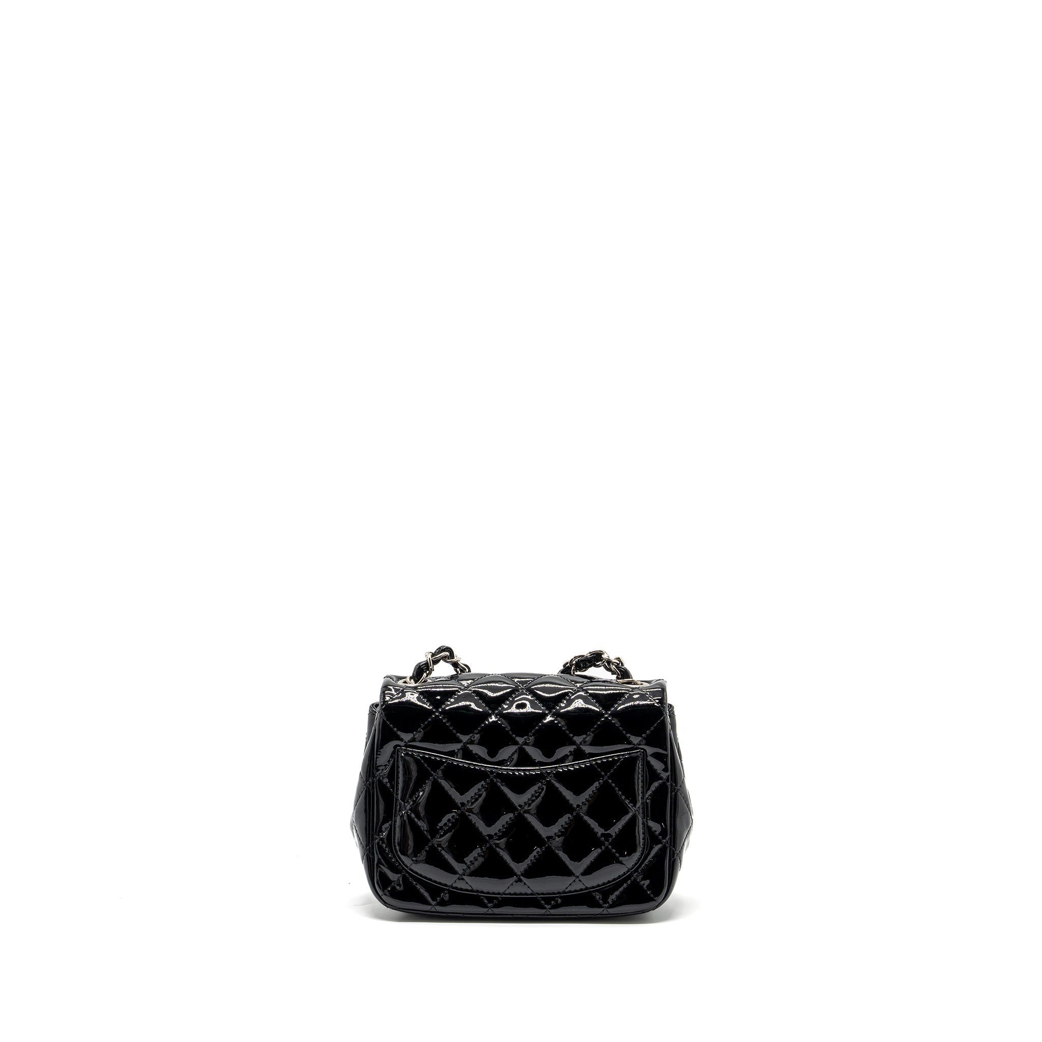 CHANEL CLASSIC MINI SQUARE FLAP BAG PATENT BLACK SHW