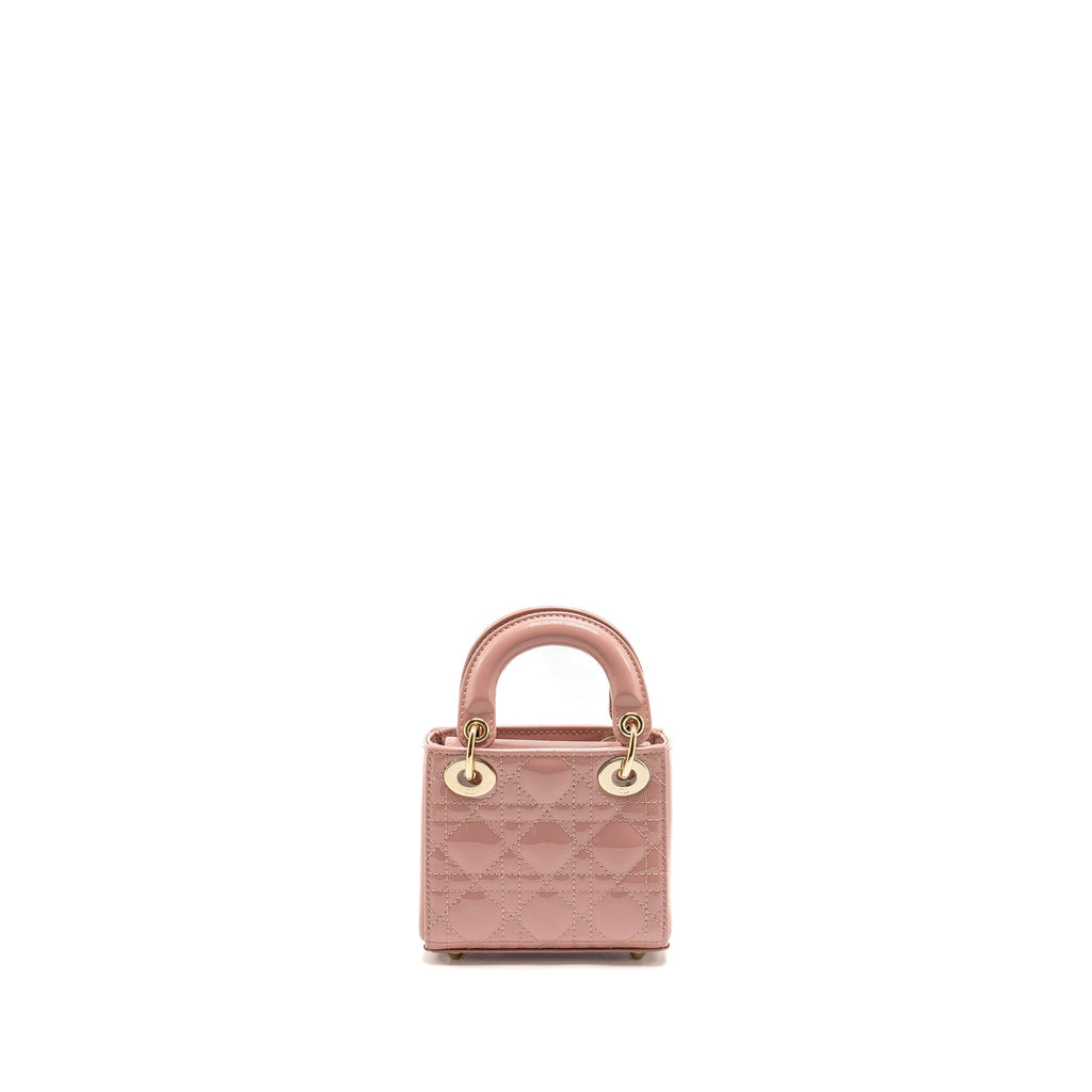 DIOR MICRO LADY DIOR PATENT LEATHER DARK PINK LGHW