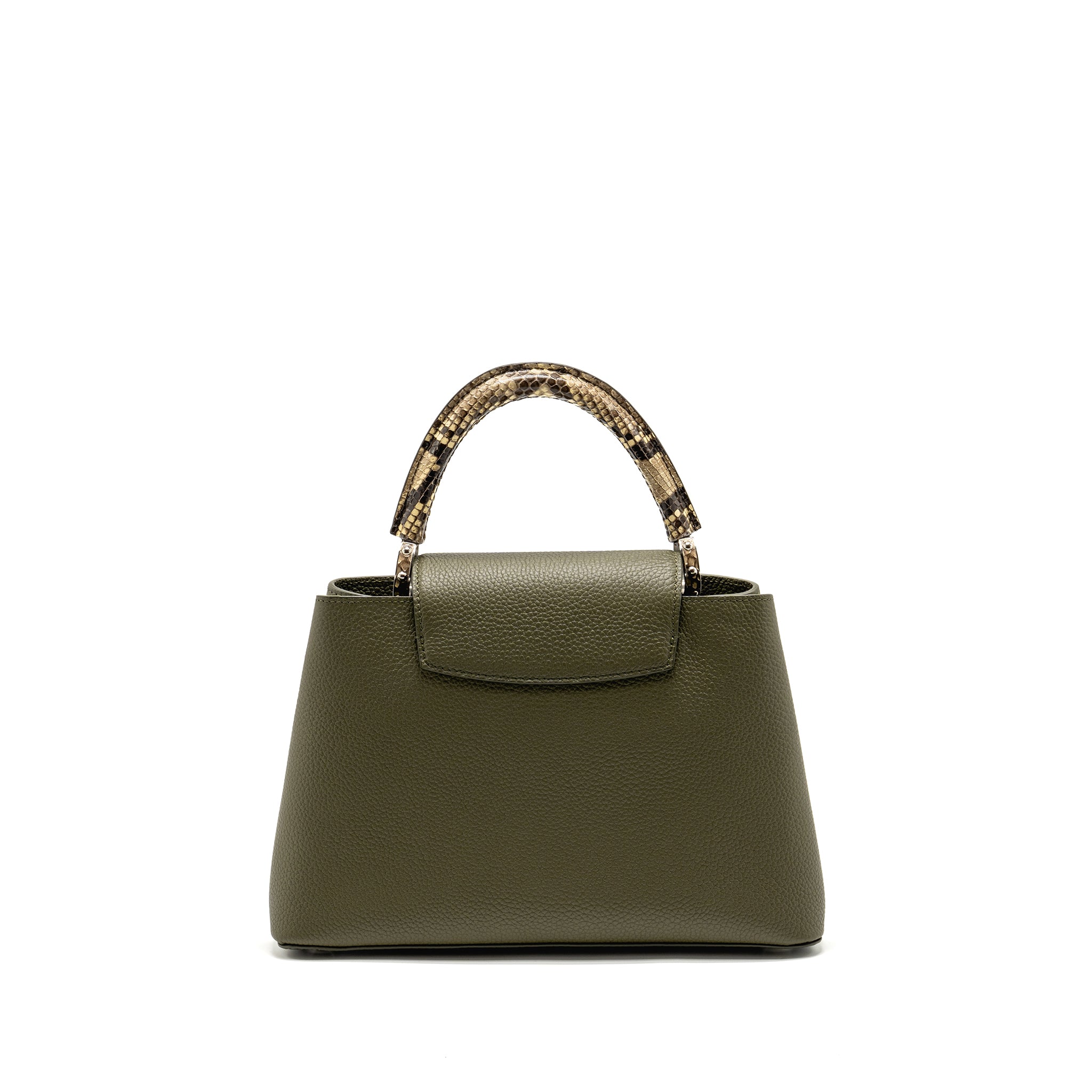LOUIS VUITTON CAPUCINES MM CALFSKIN / PYTHON HANDLE MULTICOLOR OLIVE GREEEN / NATURAL SHW