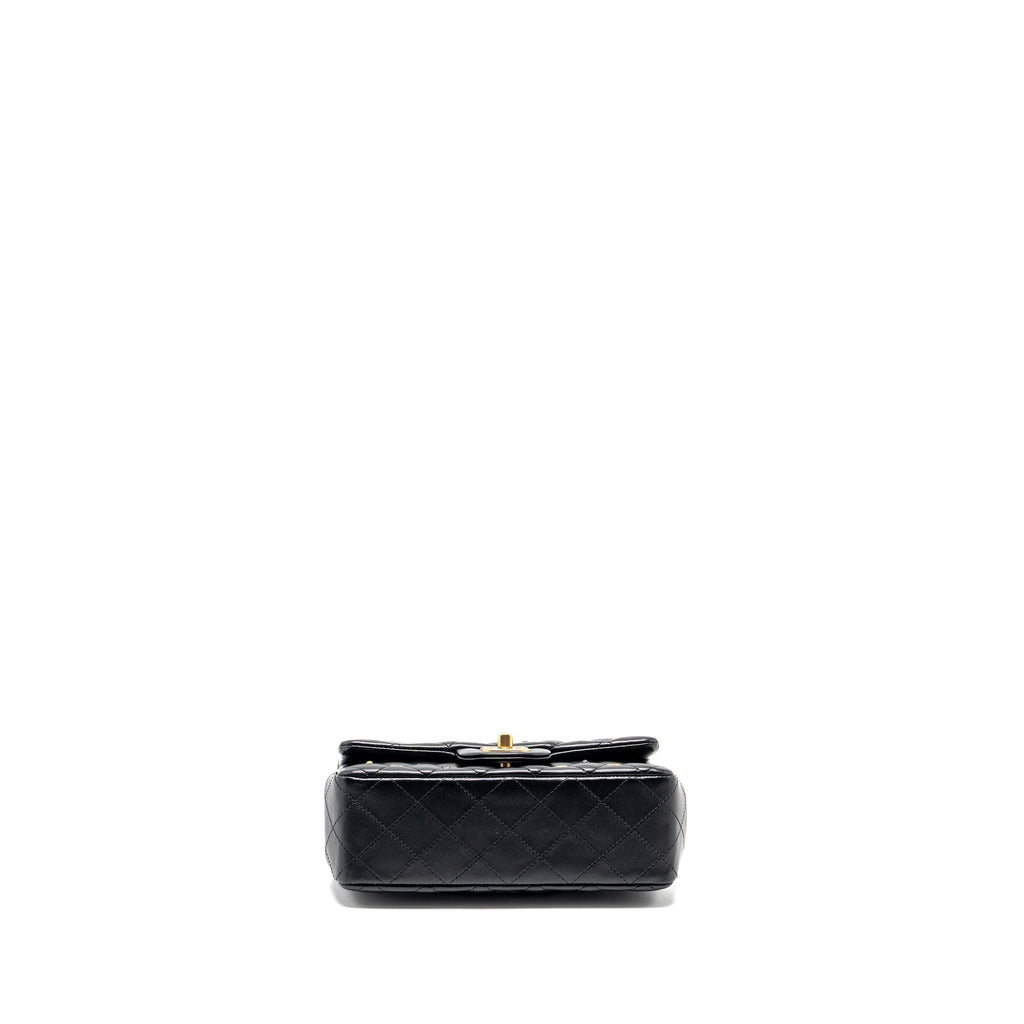 CHANEL MINI RECTANGULAR FLAP BAG CHARMS LIMITED EDITION LAMBSKIN BLACK SILVER/GOLD HARDWARE