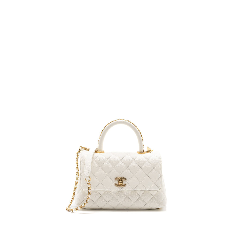 CHANEL 23P DETAILED TOP HANDLE SMALL COCO HANDLE CAVIAR WHITE GHW (MICROCHIP )