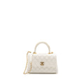 CHANEL 23P DETAILED TOP HANDLE SMALL COCO HANDLE CAVIAR WHITE GHW (MICROCHIP )