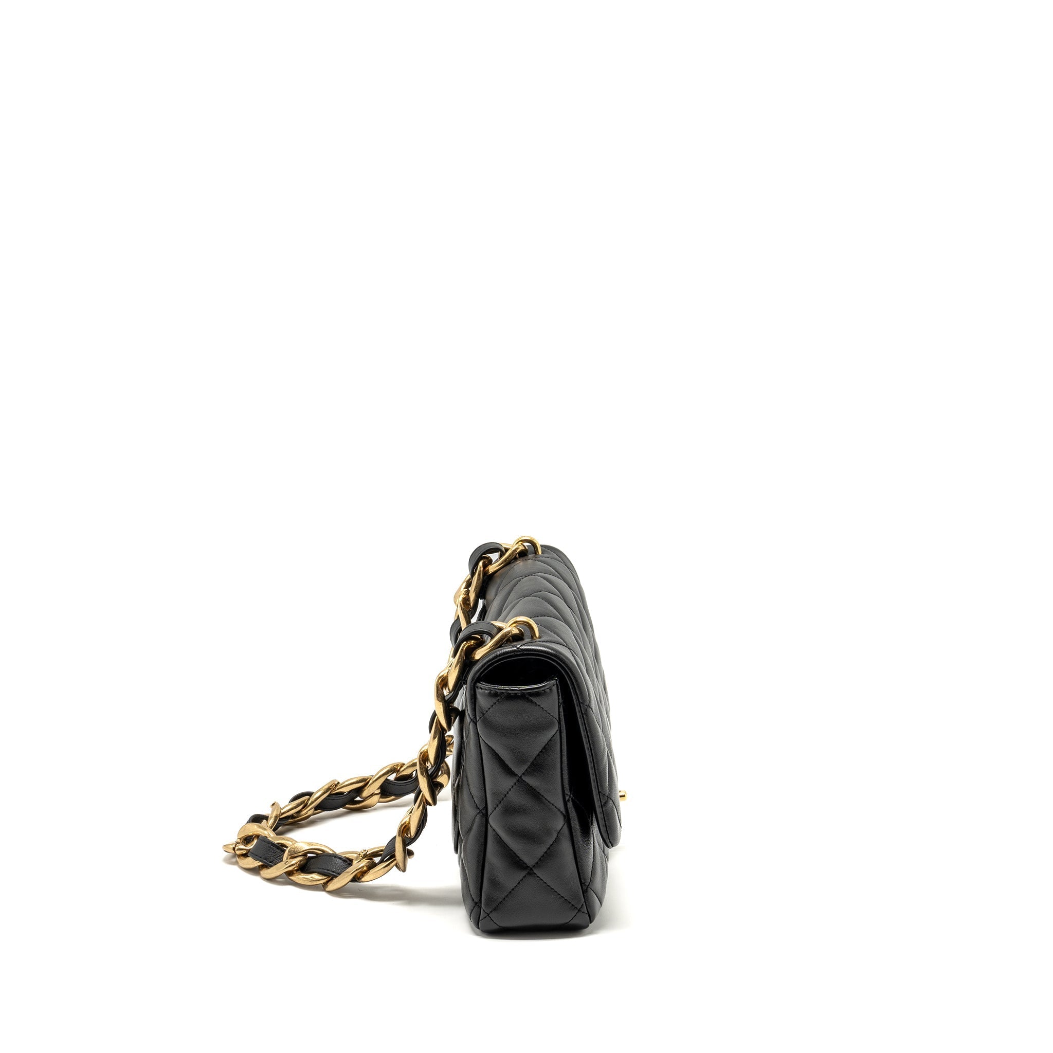 CHANEL GIANT CHAIN QUILTED LARGE FLAP BAG LAMBSKIN BLACK GHW (MICROCHIP)