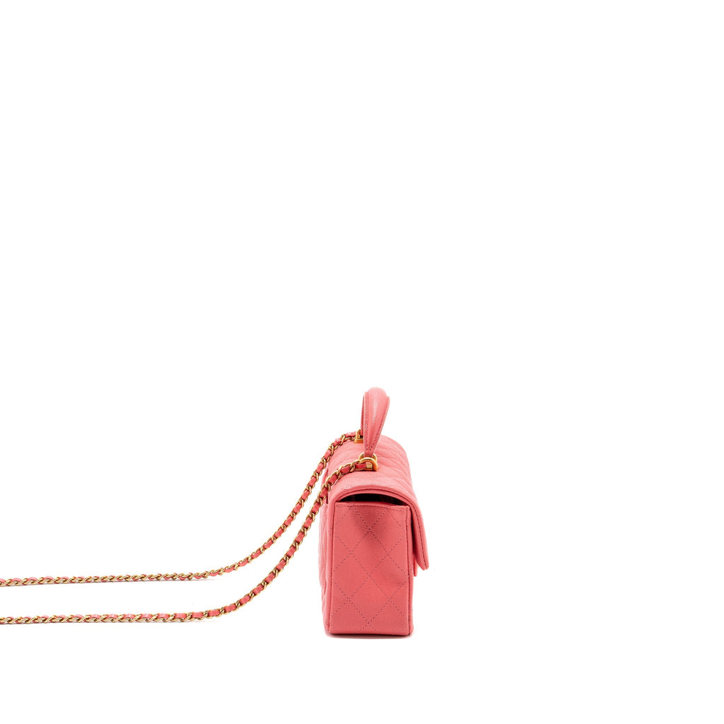 CHANEL TOP HANDLE MINI RECTANGULAR FLAP BAG CAVIAR PINK GHW