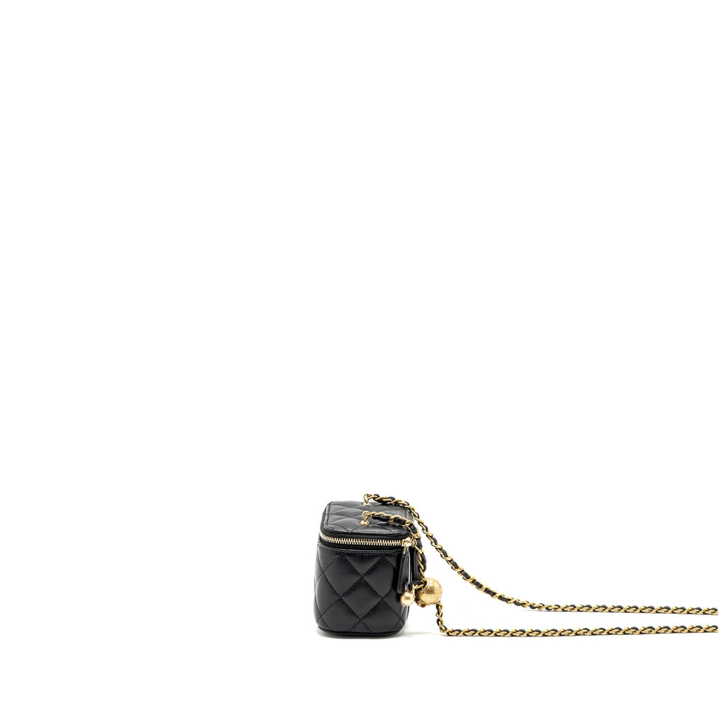 CHANEL PEARL CRUSH MINI VANITY CASE LAMBSKIN BLACK GHW (MICROCHIP)