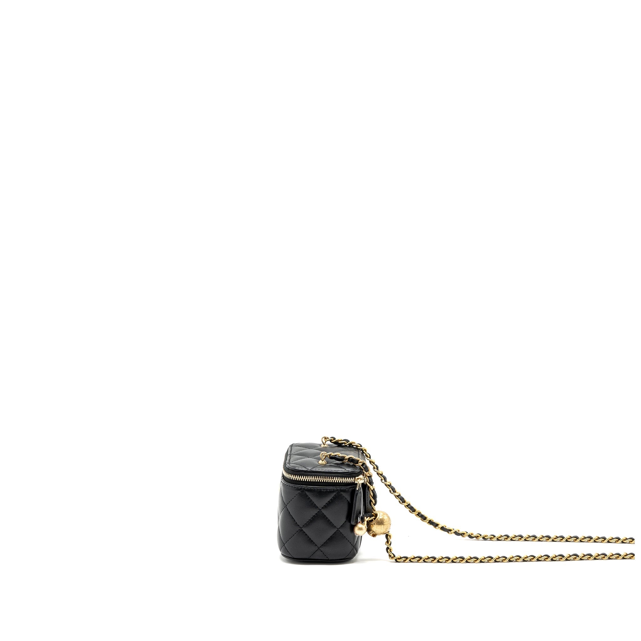 CHANEL PEARL CRUSH MINI VANITY CASE LAMBSKIN BLACK GHW (MICROCHIP)