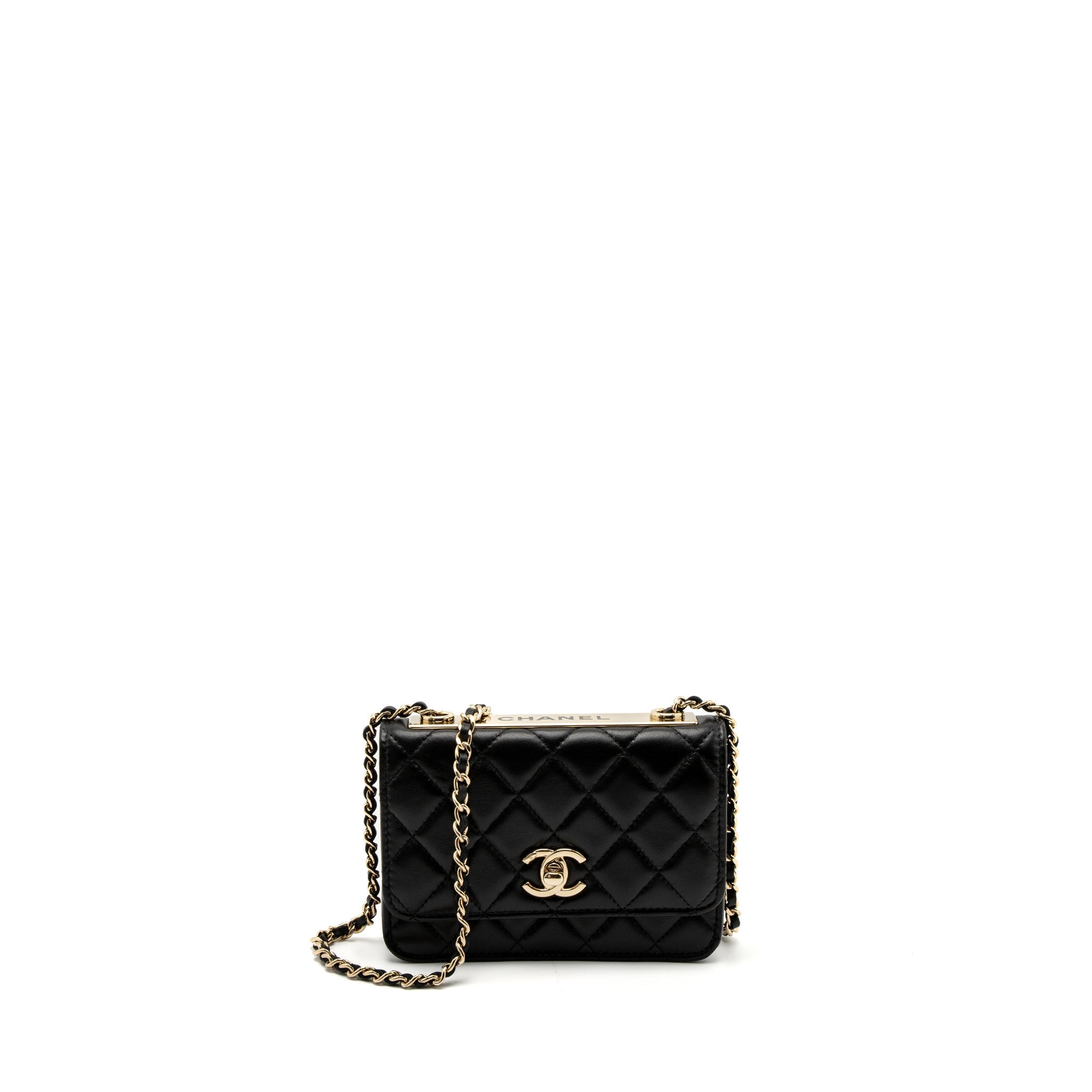 CHANEL MINI TRENDY CC WALLET ON CHAIN LAMBSKIN BLACK LGHW (MICROCHIP)