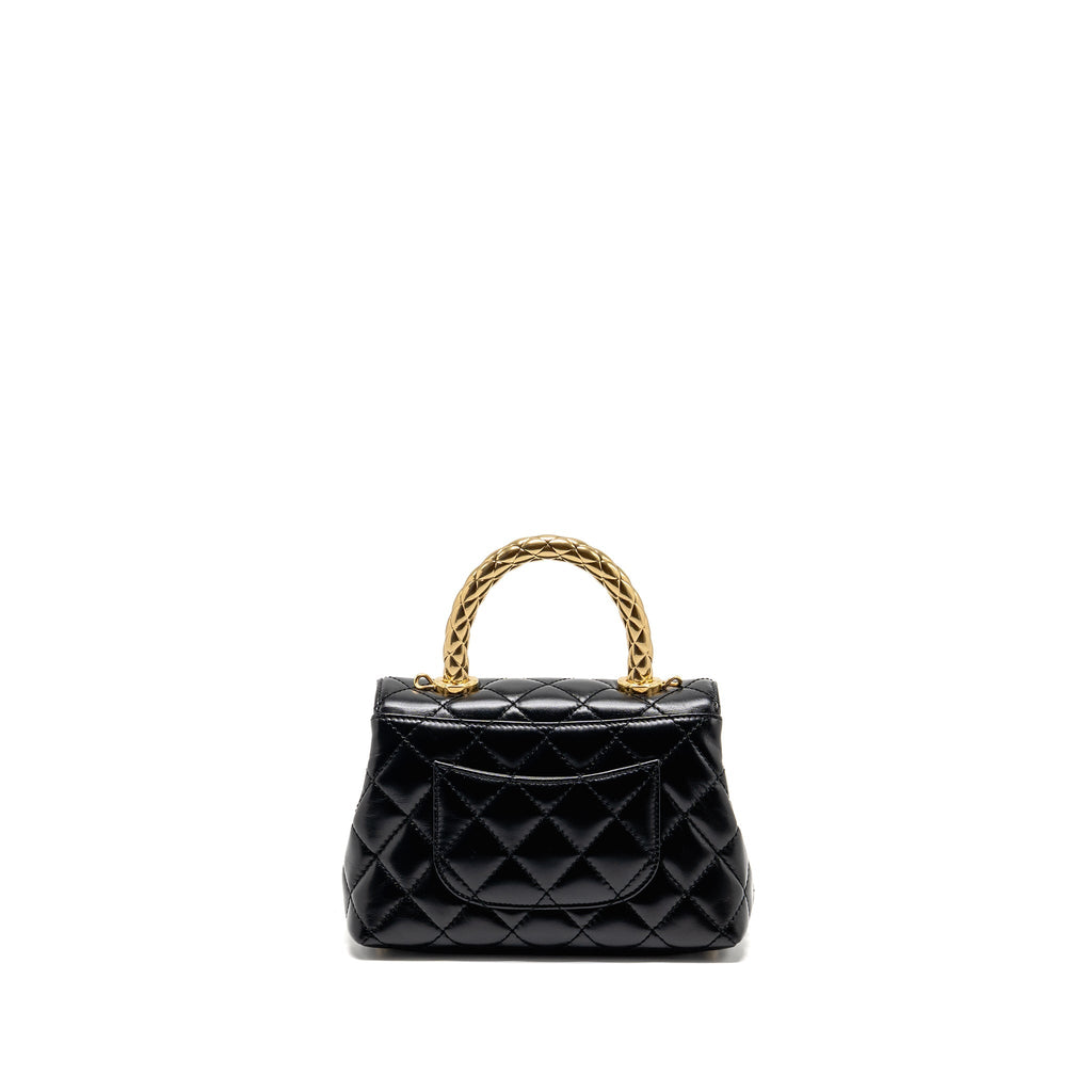 CHANEL METAL TOP HANDLE COCO HANDLE MINI SHINY CALFSKIN BLACK GHW (MICROCHIP)