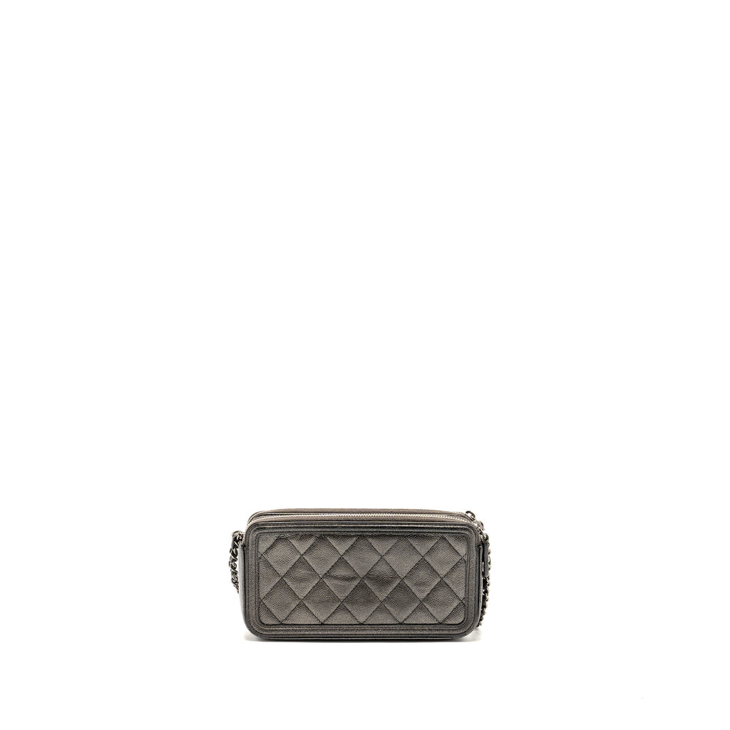 CHANEL CC FILIGREE DOUBLE ZIP CLUTCH WITH CHAIN CAVIAR GREY SHW