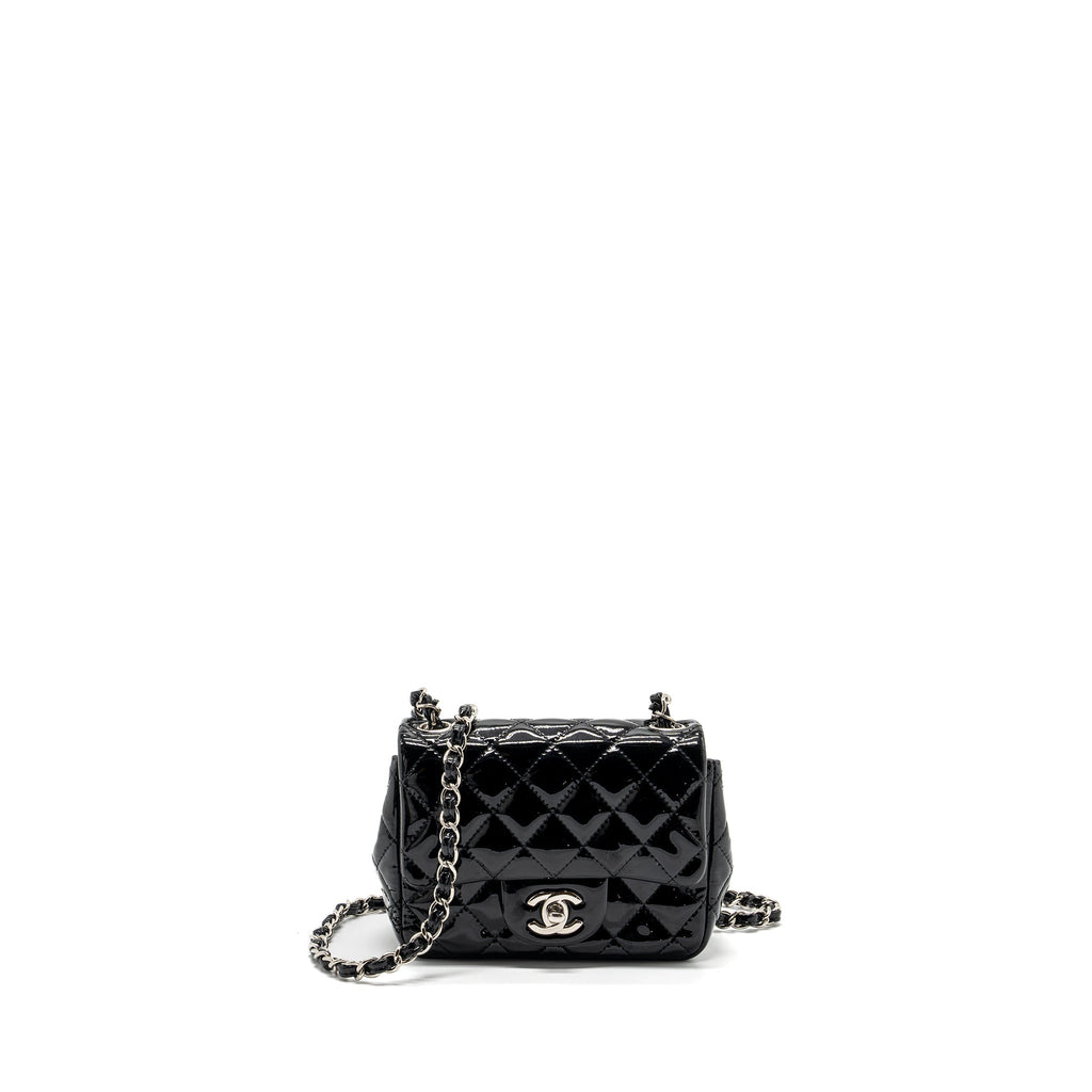 CHANEL CLASSIC MINI SQUARE FLAP BAG PATENT BLACK SHW