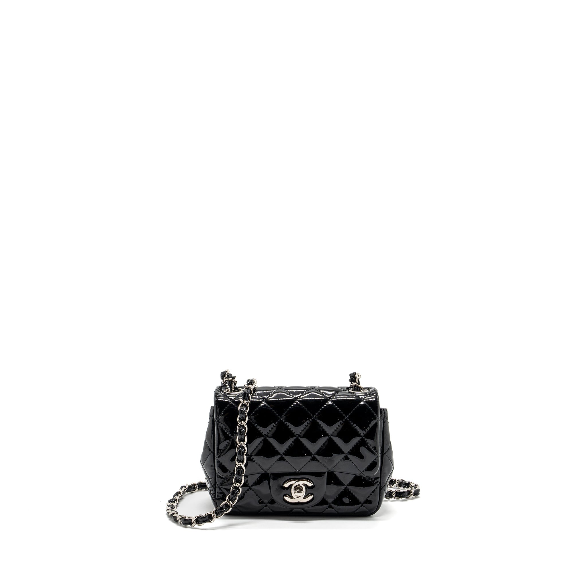 CHANEL CLASSIC MINI SQUARE FLAP BAG PATENT BLACK SHW