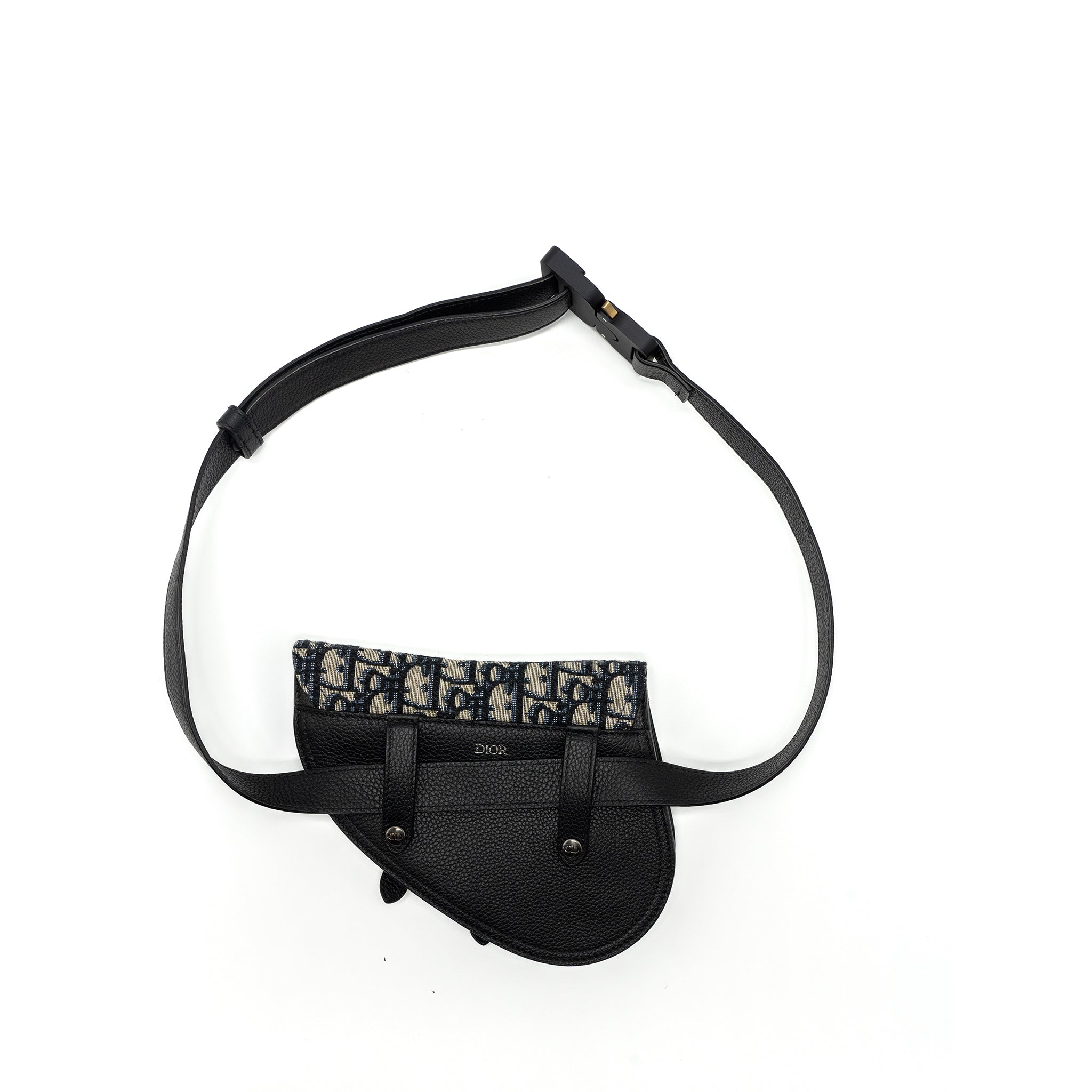DIOR SADDLE BELT BAG BLUE DIOR OBLIQUE JACQUARD BLACK HARDWARE