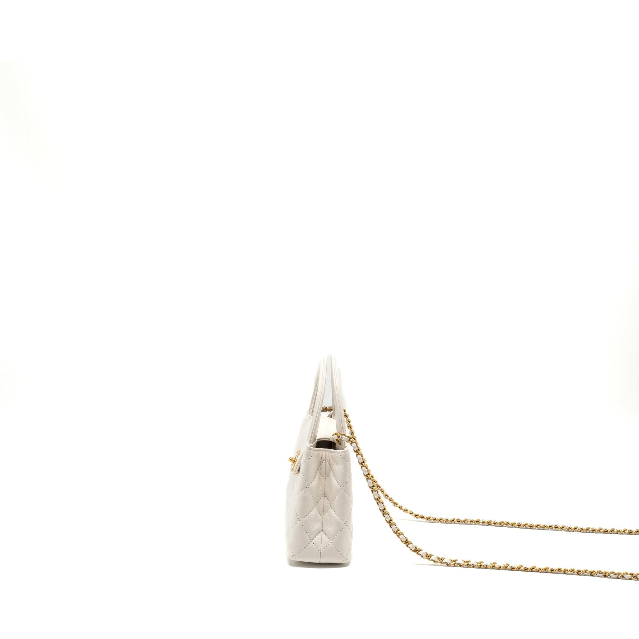 CHANEL MINI KELLY SHOPPING TOTE CALFSKIN WHITE GHW (MICROCHIP)
