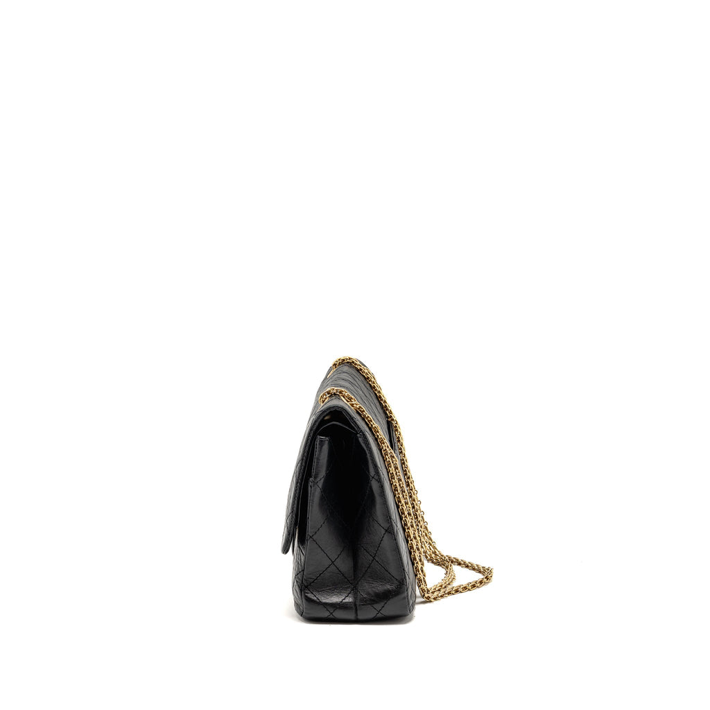 CHANEL 2.55 227 REISSUE DOUBLE FLAP BAG AGED CALFSKIN BLACK GHW