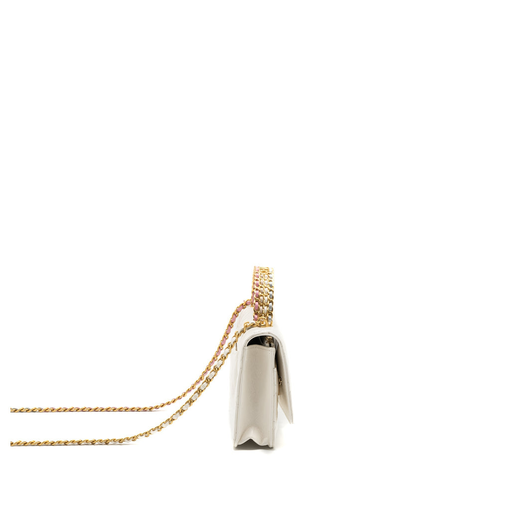 CHANEL 23P LETTER TOP HANDLE WALLET ON CHAIN CALFSKIN WHITE GHW(MICROCHIP)