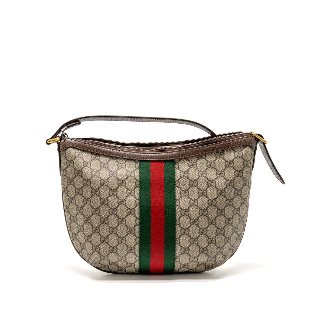 GUCCI SMALL OPHIDIA HALF MOON CROSSBODY HOBO BAG GG SUPREME CANVAS GHW