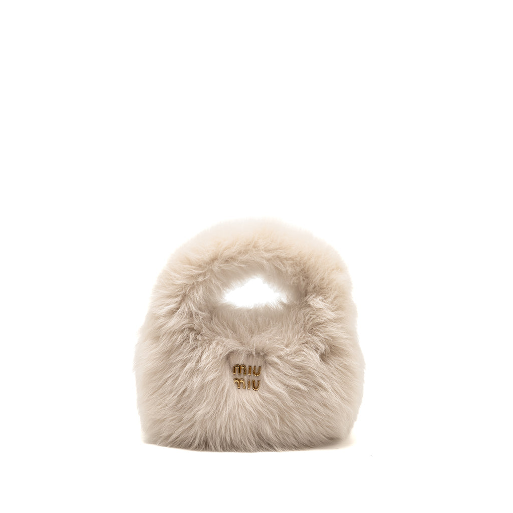 MIU MIU WANDER BAG SHEARLING LIGHT GREY GHW