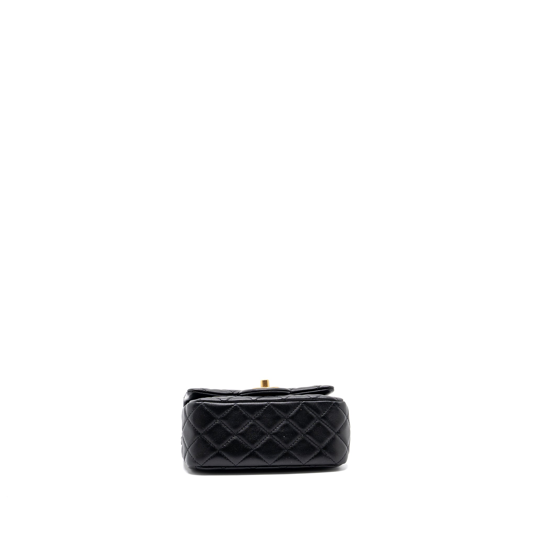 CHANEL PEARL CRUSH MINI SQUARE FLAP BAG LAMBSKIN BLACK GHW(MICROCHIP)