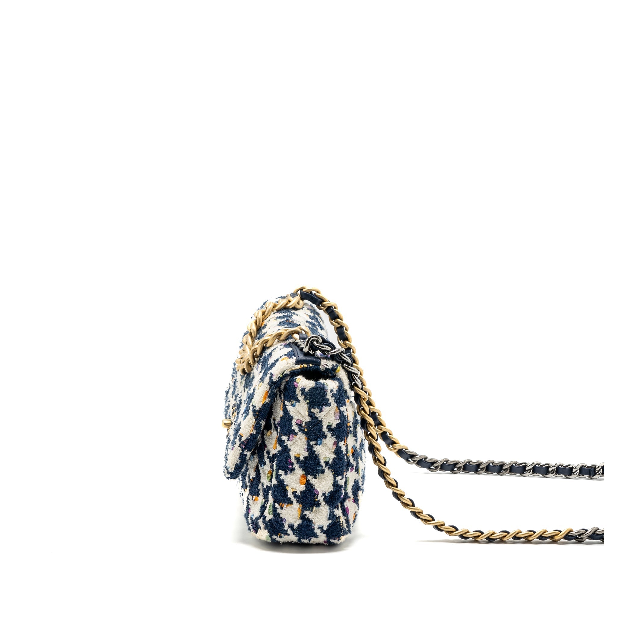 CHANEL SMALL 19 BAG FABRIC MULTICOLOUR BLUE / WHITE MULTICOLOUR HARDWARE
