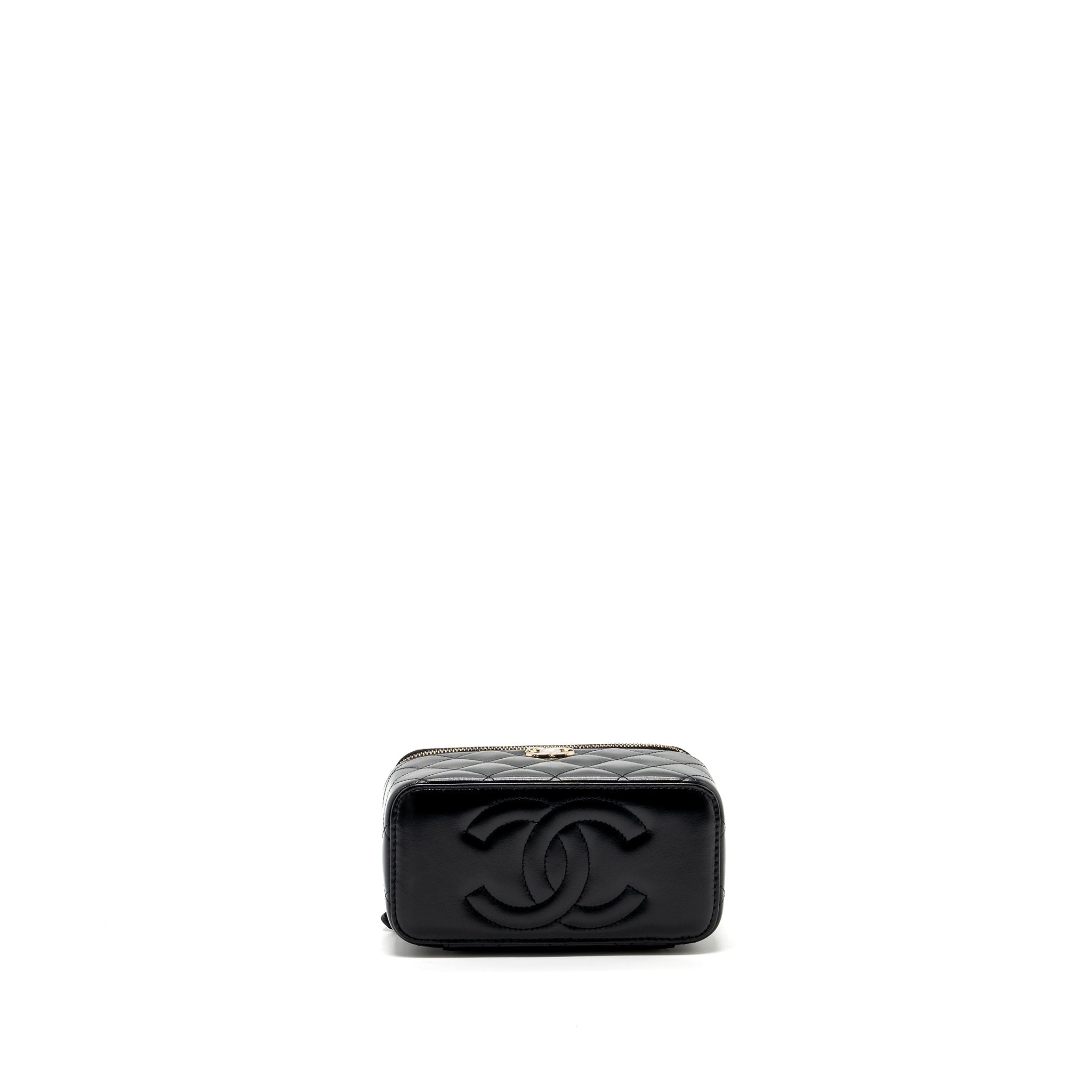 CHANEL LONG VANITY CASE WITH CHARMS CHAIN CALFSKIN BLACK LGHW (MICROCHIP)